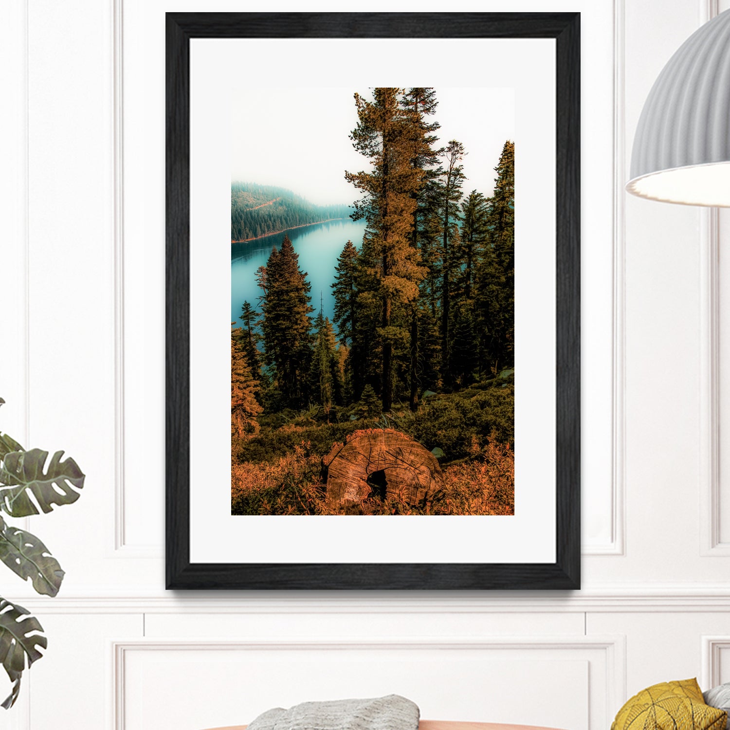 Pine tree with lake scenic at Emerald Bay Lake Tahoe by sutee monchitnukul on GIANT ART - orange photo manipulation