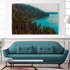 Pine tree and lake view at Emerald Bay Lake Tahoe California by sutee monchitnukul on GIANT ART - blue photo manipulation