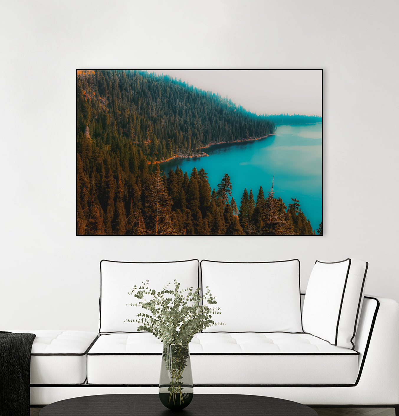 Pine tree and lake view at Emerald Bay Lake Tahoe California by sutee monchitnukul on GIANT ART - blue photo manipulation