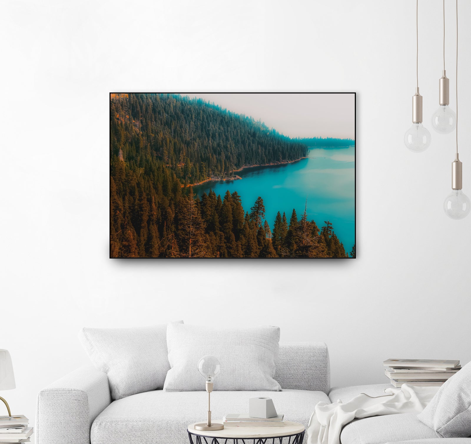 Pine tree and lake view at Emerald Bay Lake Tahoe California by sutee monchitnukul on GIANT ART - blue photo manipulation