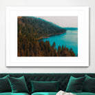 Pine tree and lake view at Emerald Bay Lake Tahoe California by sutee monchitnukul on GIANT ART - blue photo manipulation