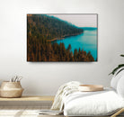 Pine tree and lake view at Emerald Bay Lake Tahoe California by sutee monchitnukul on GIANT ART - blue photo manipulation