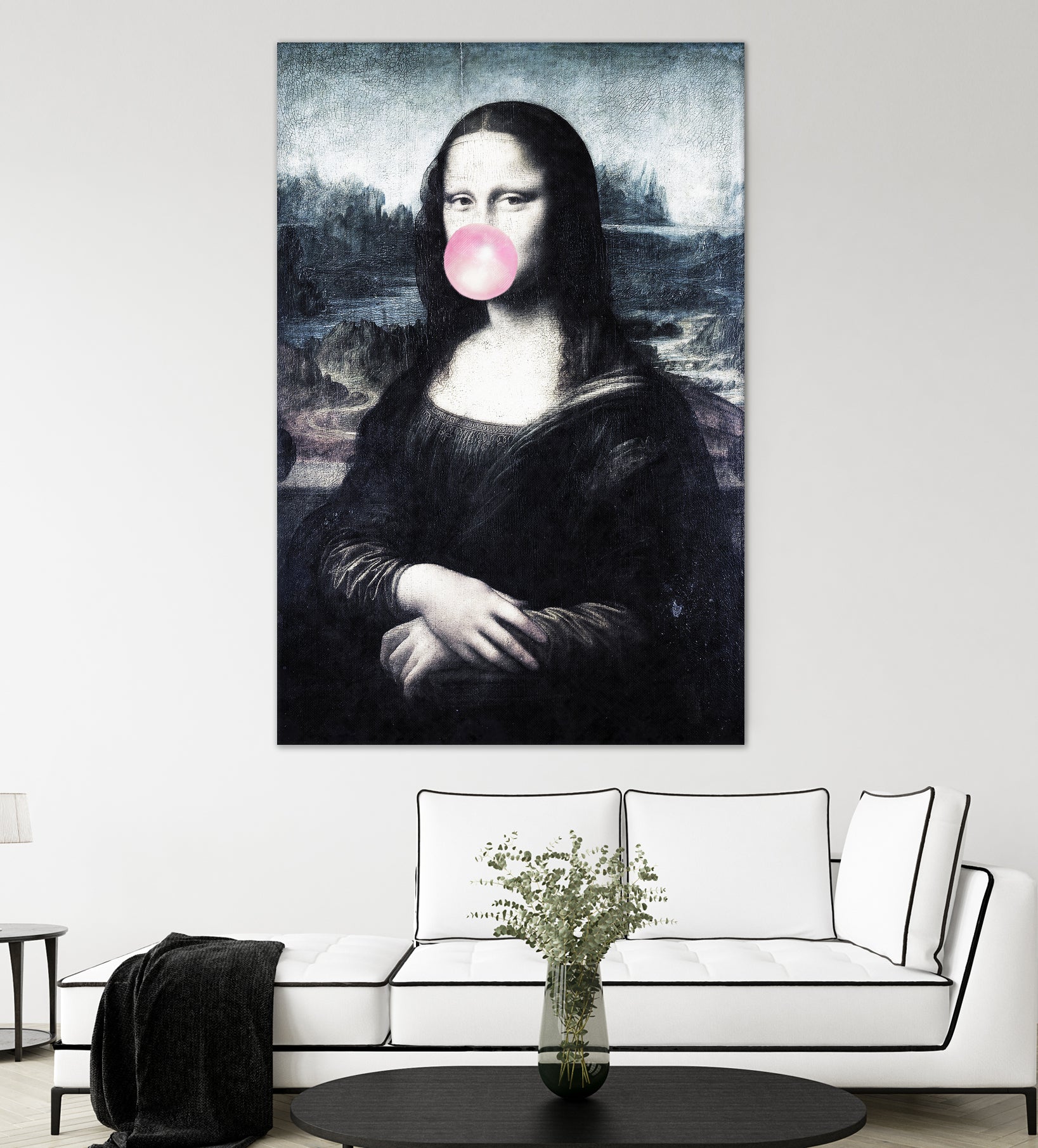 Mona Lisa blowing bubblegum bubbles by Menelaos Trompoukis on GIANT ART - blue digital painting