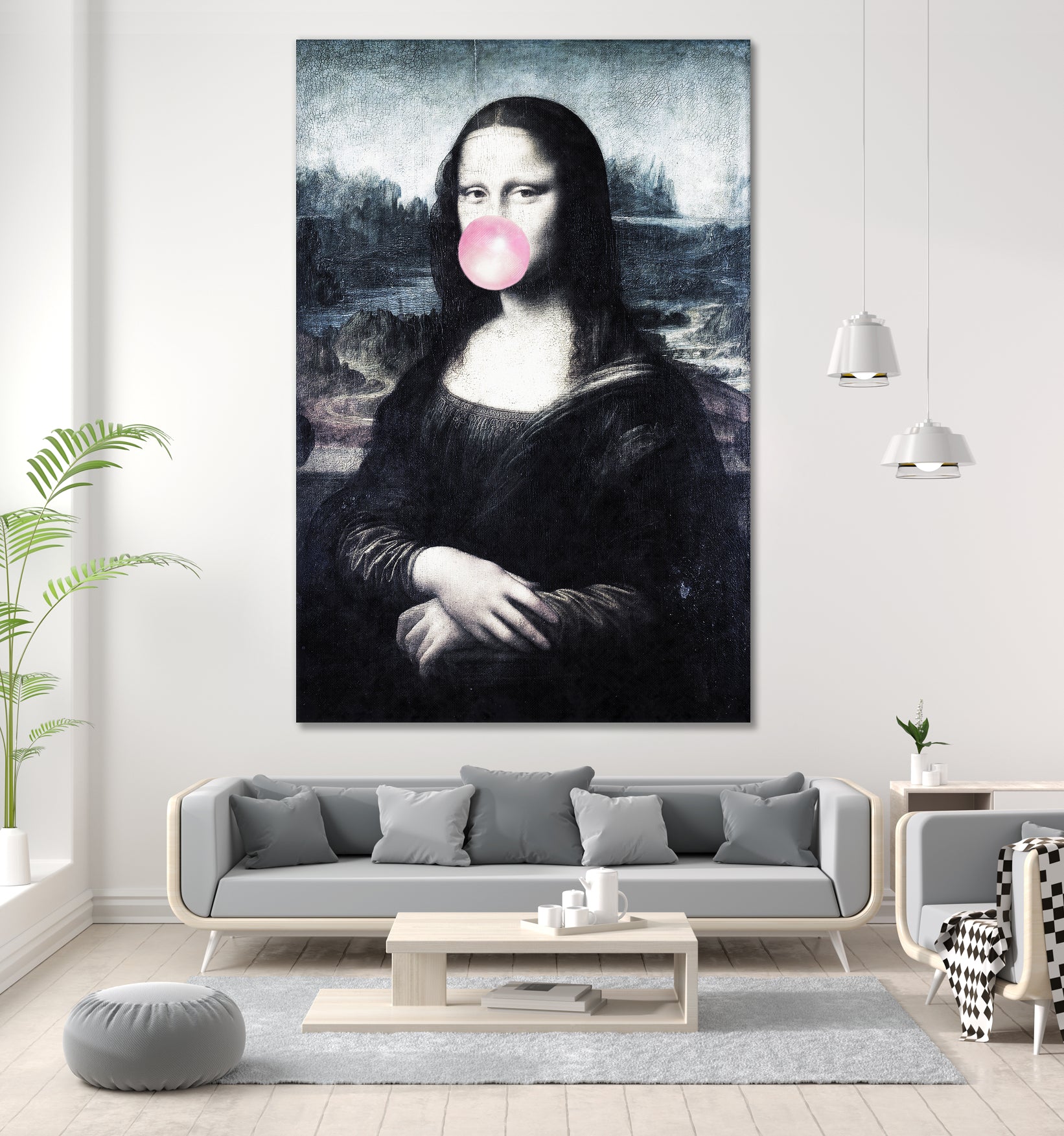 Mona Lisa blowing bubblegum bubbles by Menelaos Trompoukis on GIANT ART - blue digital painting