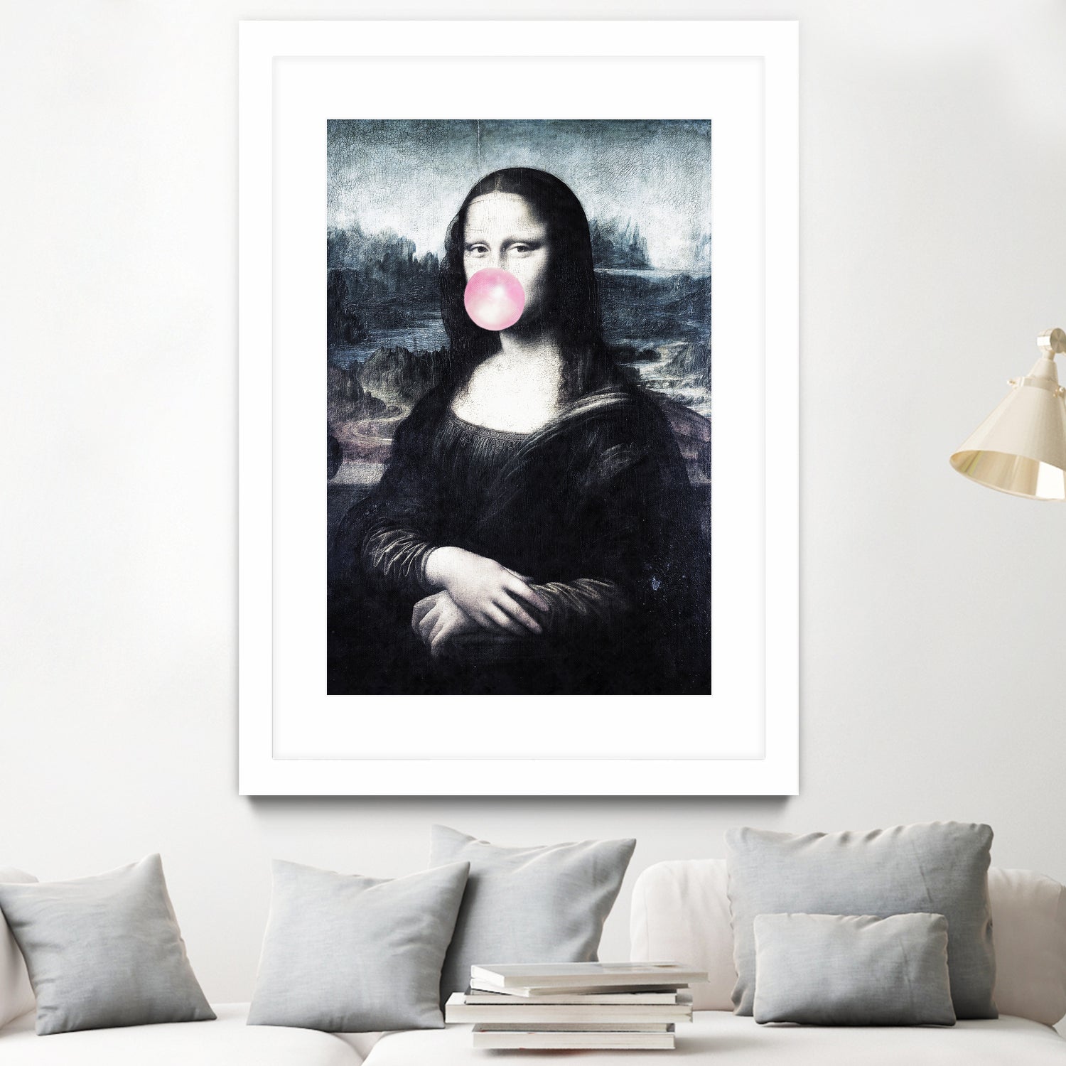 Mona Lisa blowing bubblegum bubbles by Menelaos Trompoukis on GIANT ART - blue digital painting