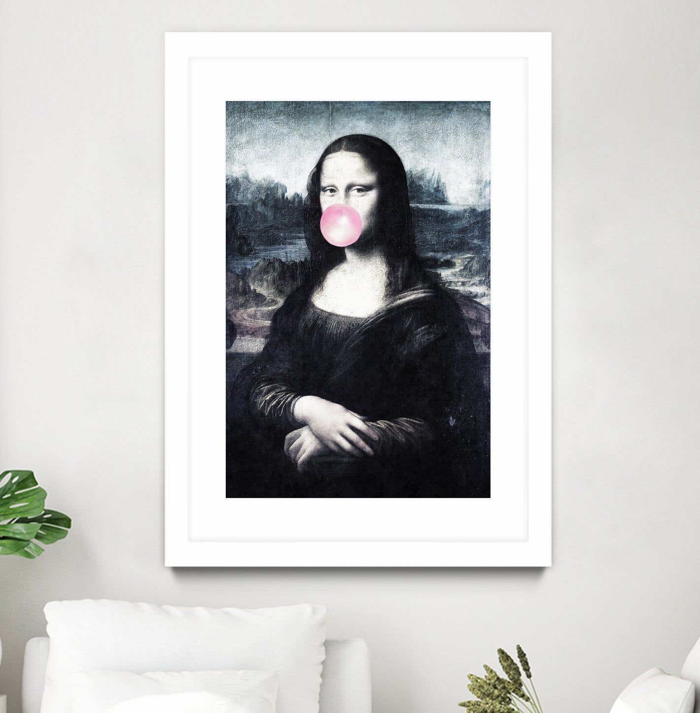 Mona Lisa blowing bubblegum bubbles by Menelaos Trompoukis on GIANT ART - blue digital painting