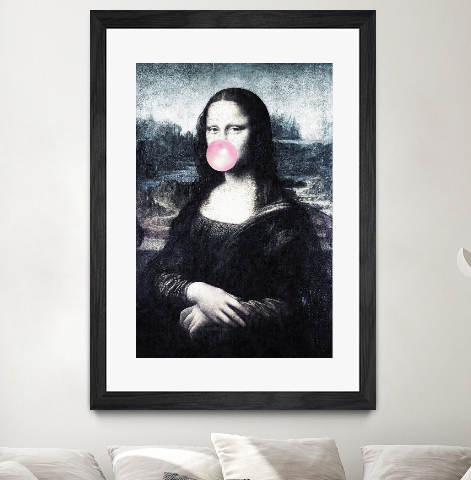 Mona Lisa blowing bubblegum bubbles by Menelaos Trompoukis on GIANT ART - blue digital painting