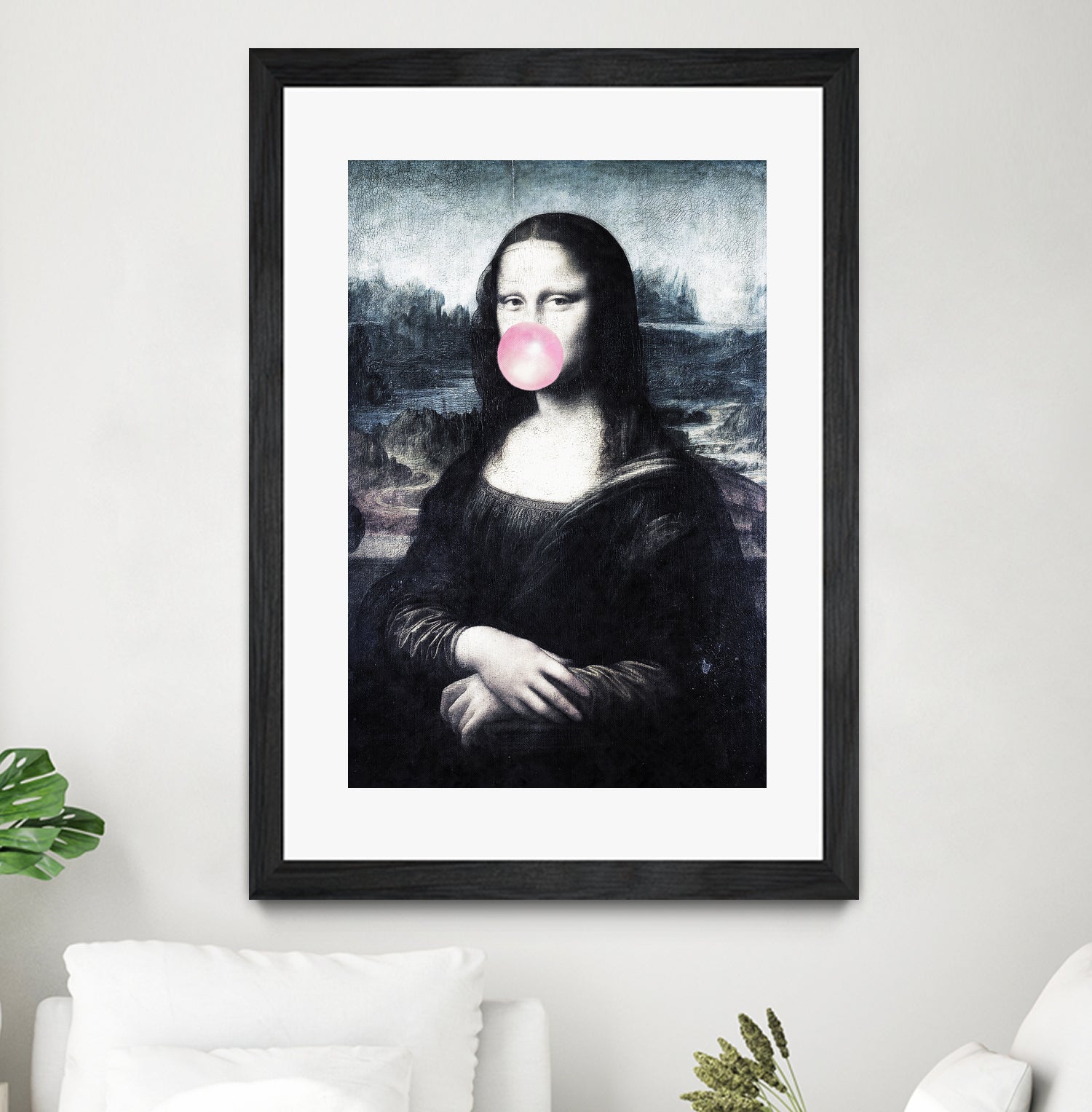 Mona Lisa blowing bubblegum bubbles by Menelaos Trompoukis on GIANT ART - blue digital painting