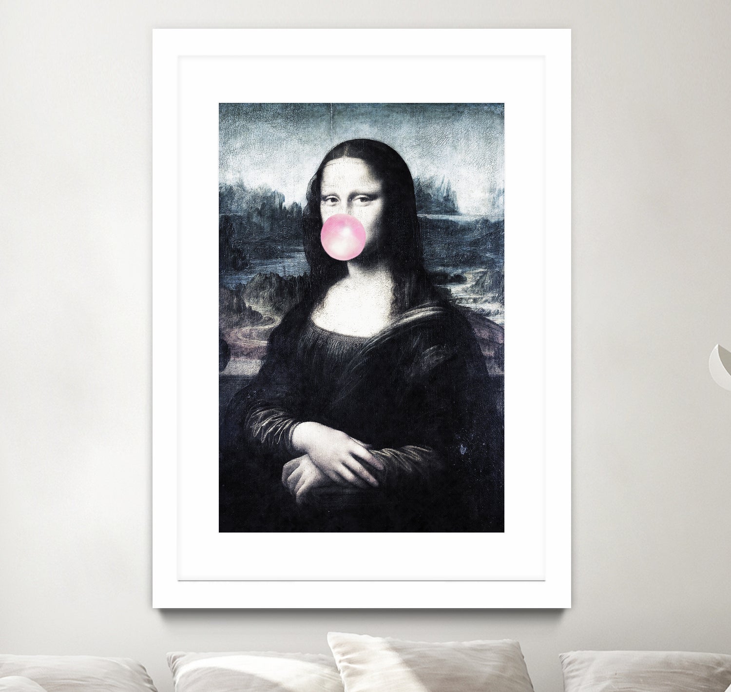 Mona Lisa blowing bubblegum bubbles by Menelaos Trompoukis on GIANT ART - blue digital painting