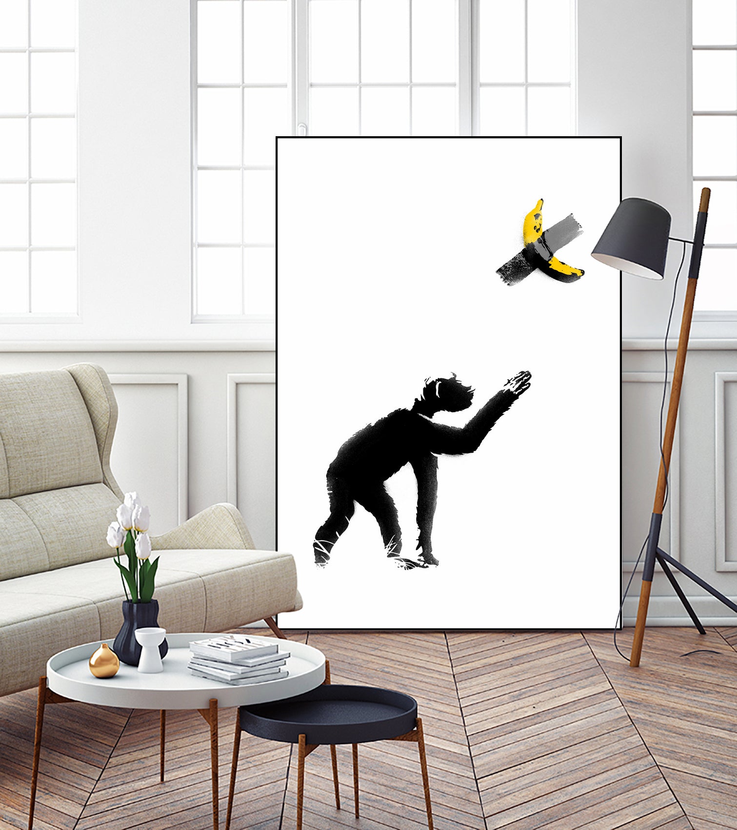 Chimpanzee and Banana Taped by Afif Quilimo on GIANT ART - white digital drawing