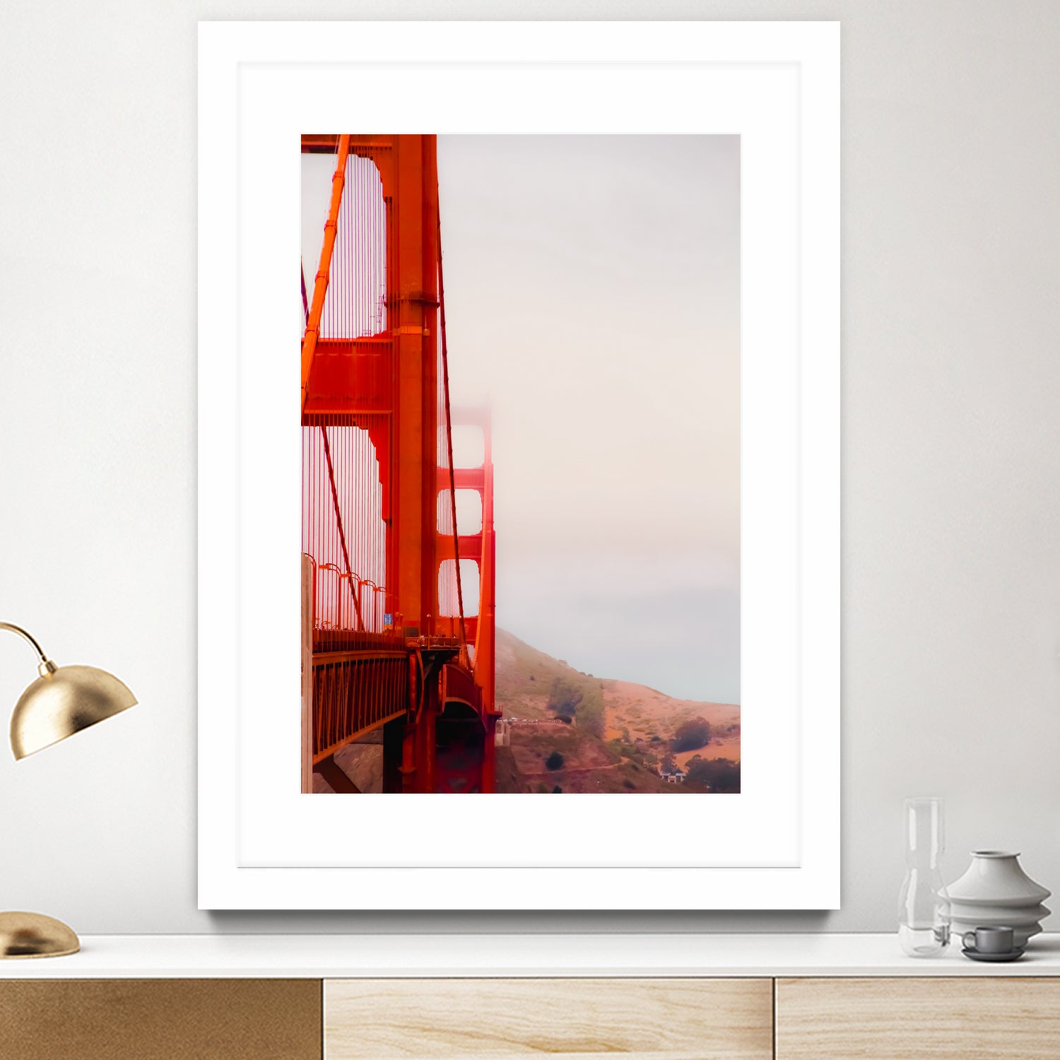 Closeup Golden Gate bridge with foggy sky San Francisco USA by sutee monchitnukul on GIANT ART - red photo manipulation