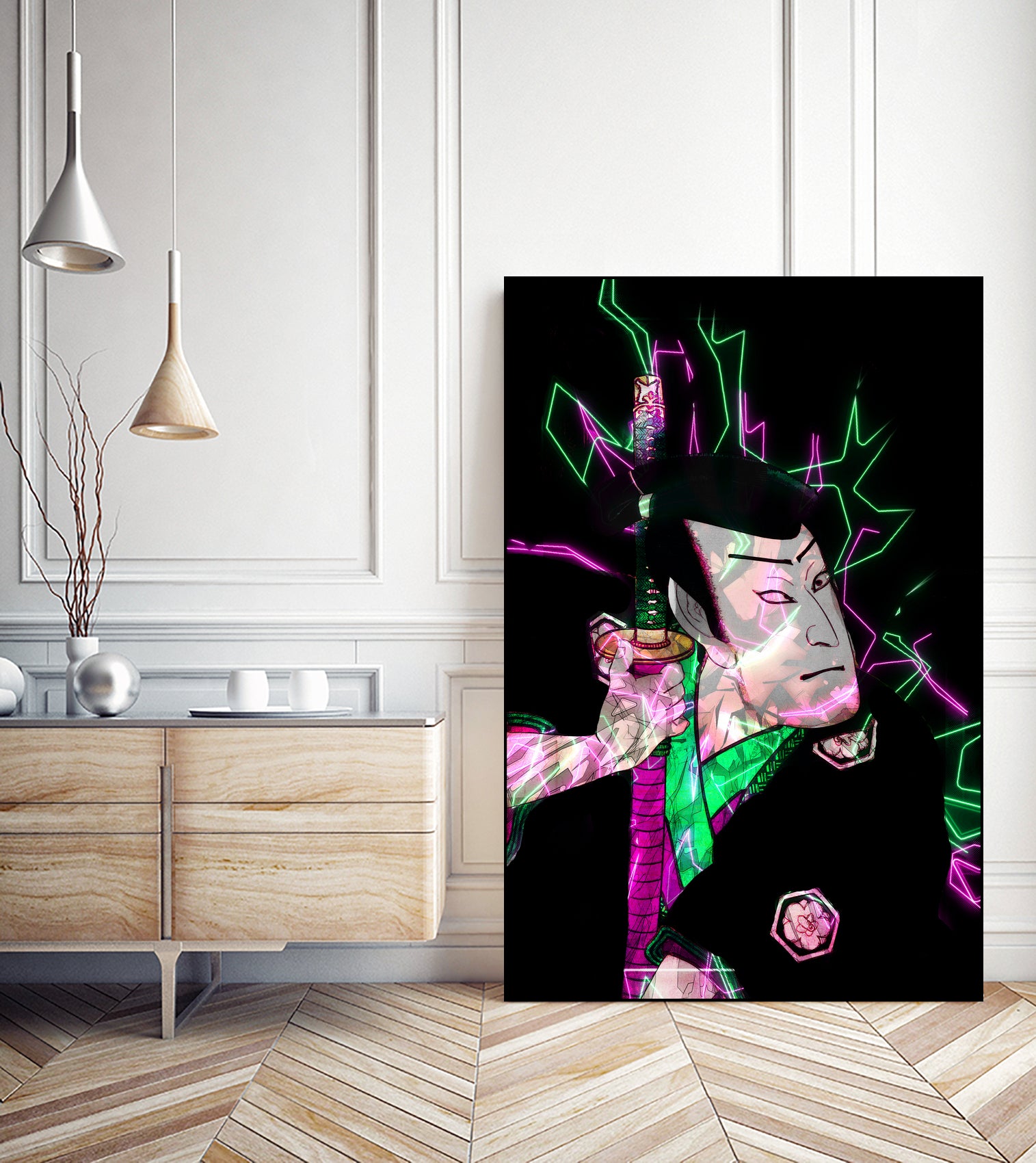 Samurai Japan Print Art Colored by Damian firenza on GIANT ART - fuchsia digital painting