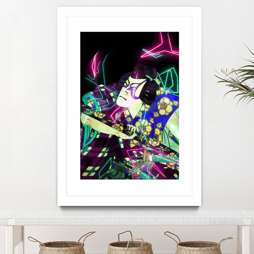 Samurai Japan Print Art Colored Neon Electric by Damian firenza on GIANT ART - fuchsia digital painting