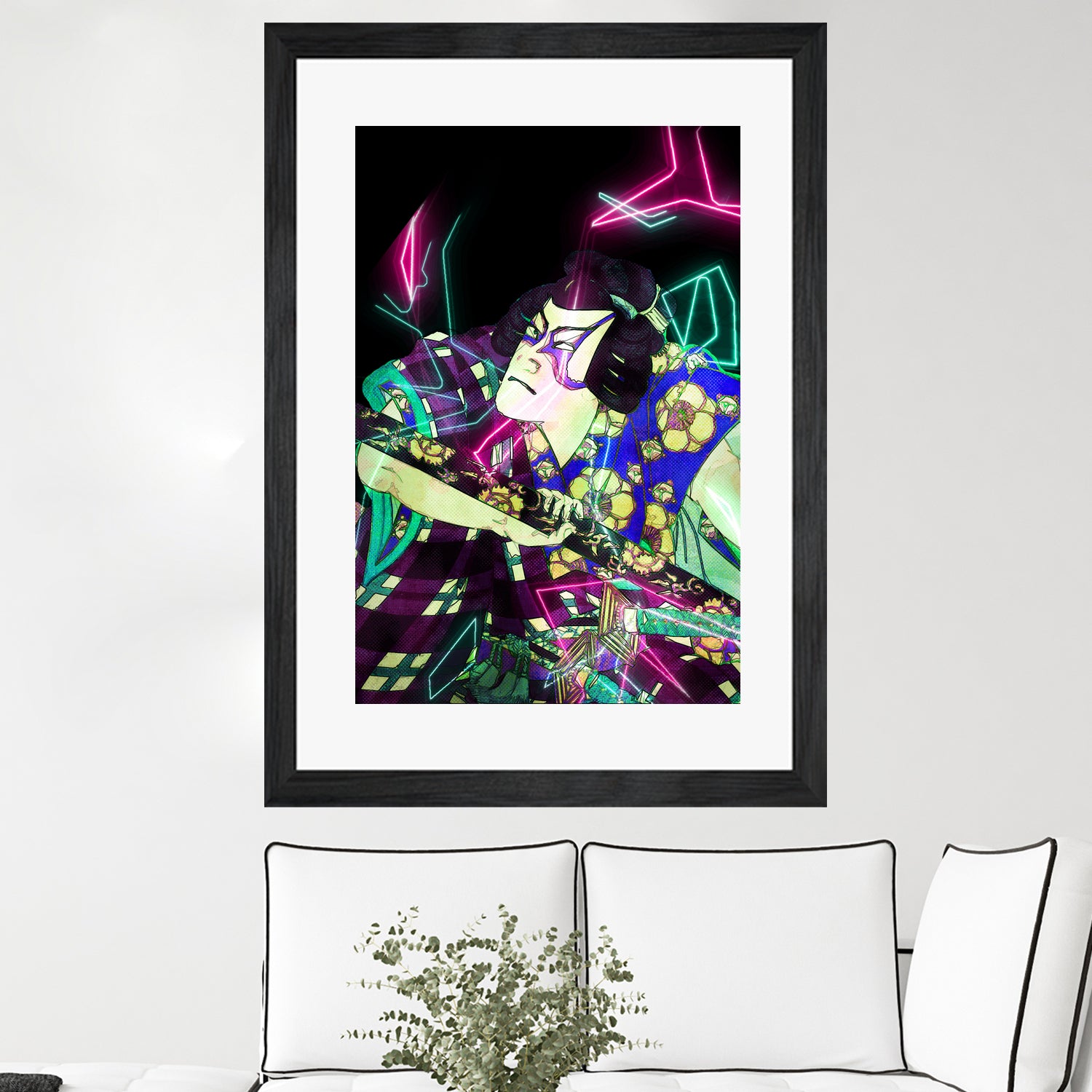 Samurai Japan Print Art Colored Neon Electric by Damian firenza on GIANT ART - fuchsia digital painting