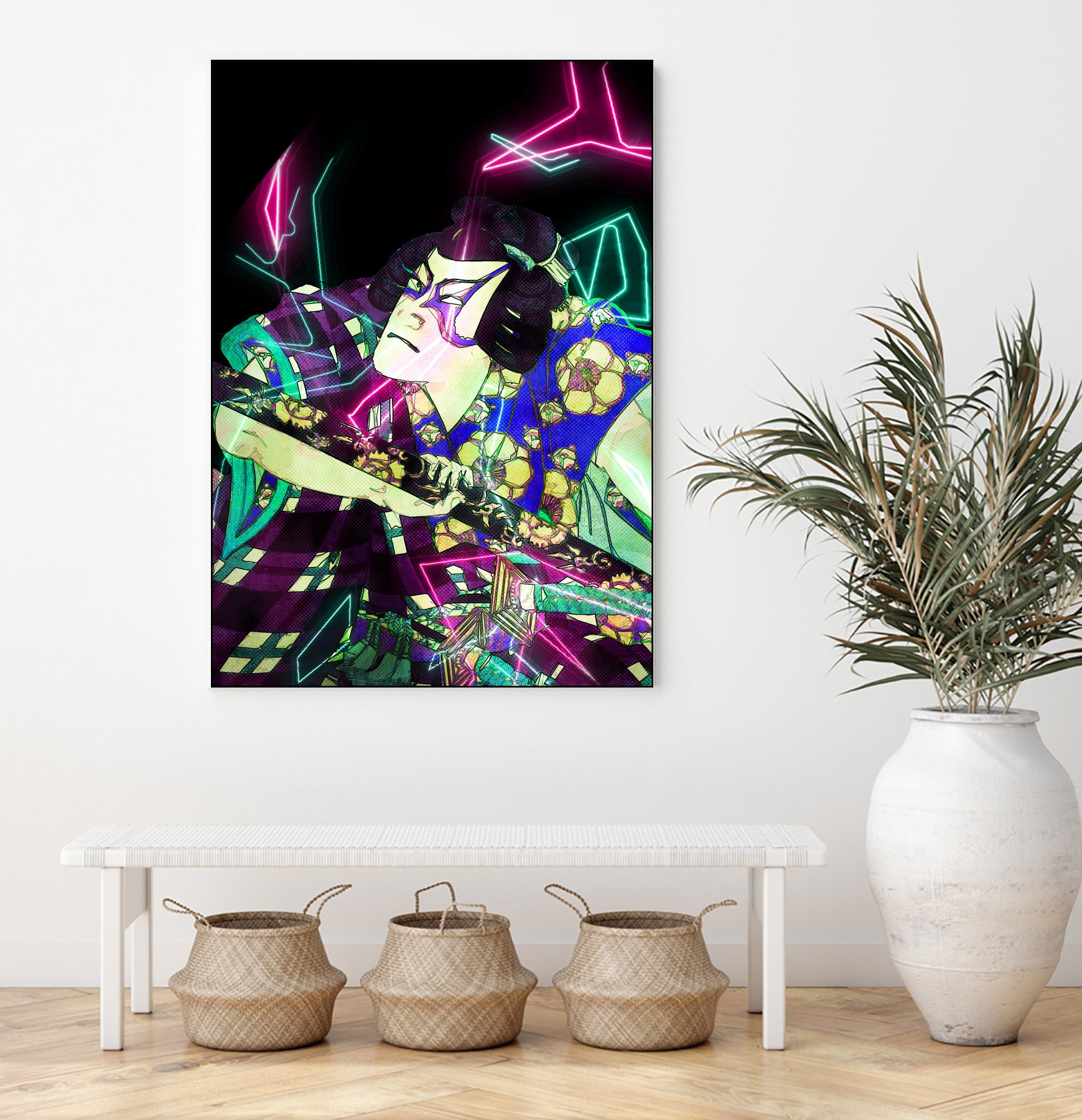 Samurai Japan Print Art Colored Neon Electric by Damian firenza on GIANT ART - fuchsia digital painting