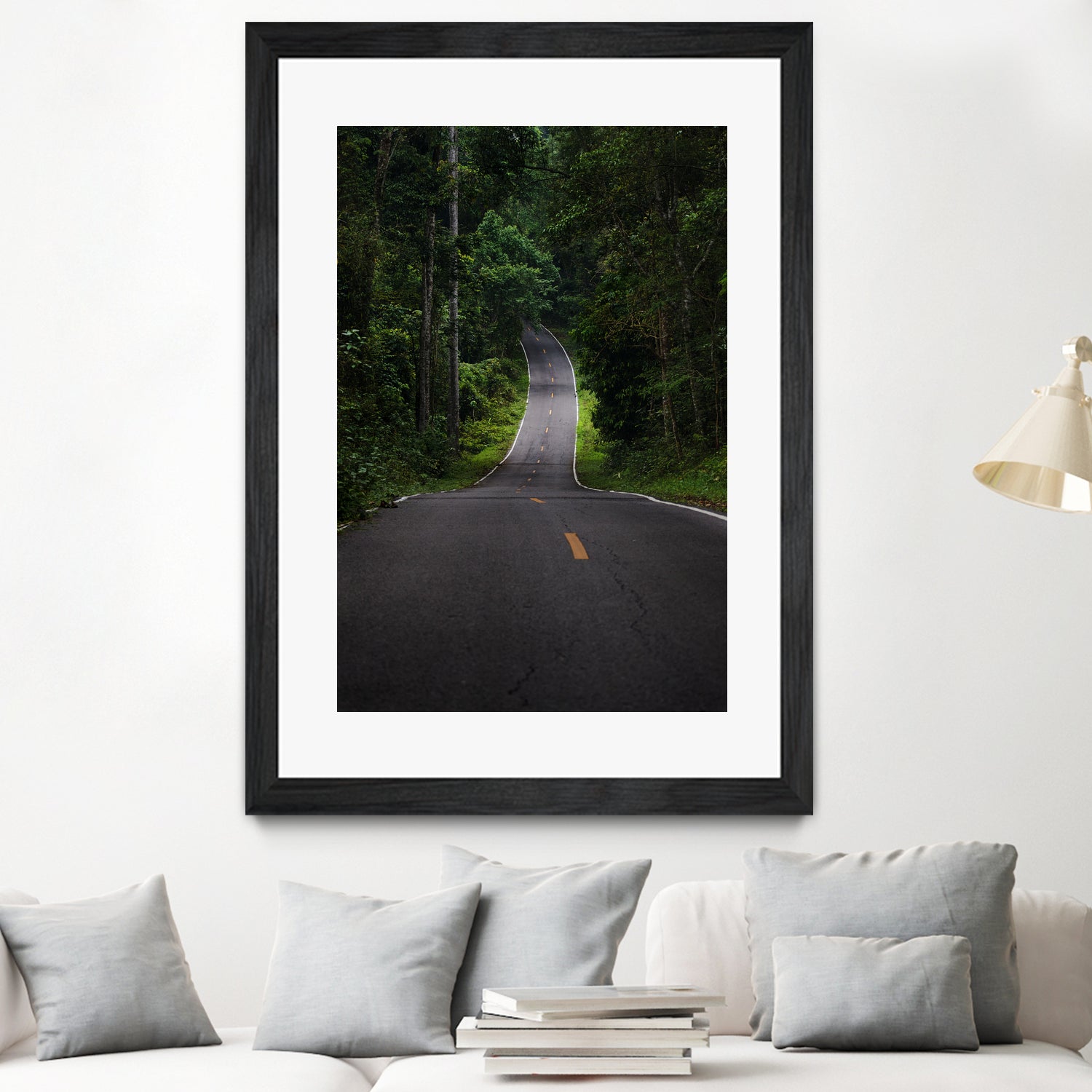 The asphalt road straight into the forest by Studio OMG on GIANT ART - green photo illustration