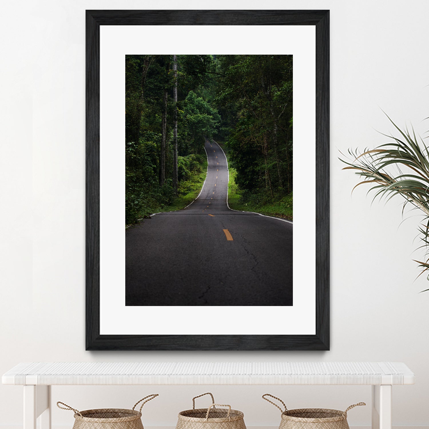 The asphalt road straight into the forest by Studio OMG on GIANT ART - green photo illustration