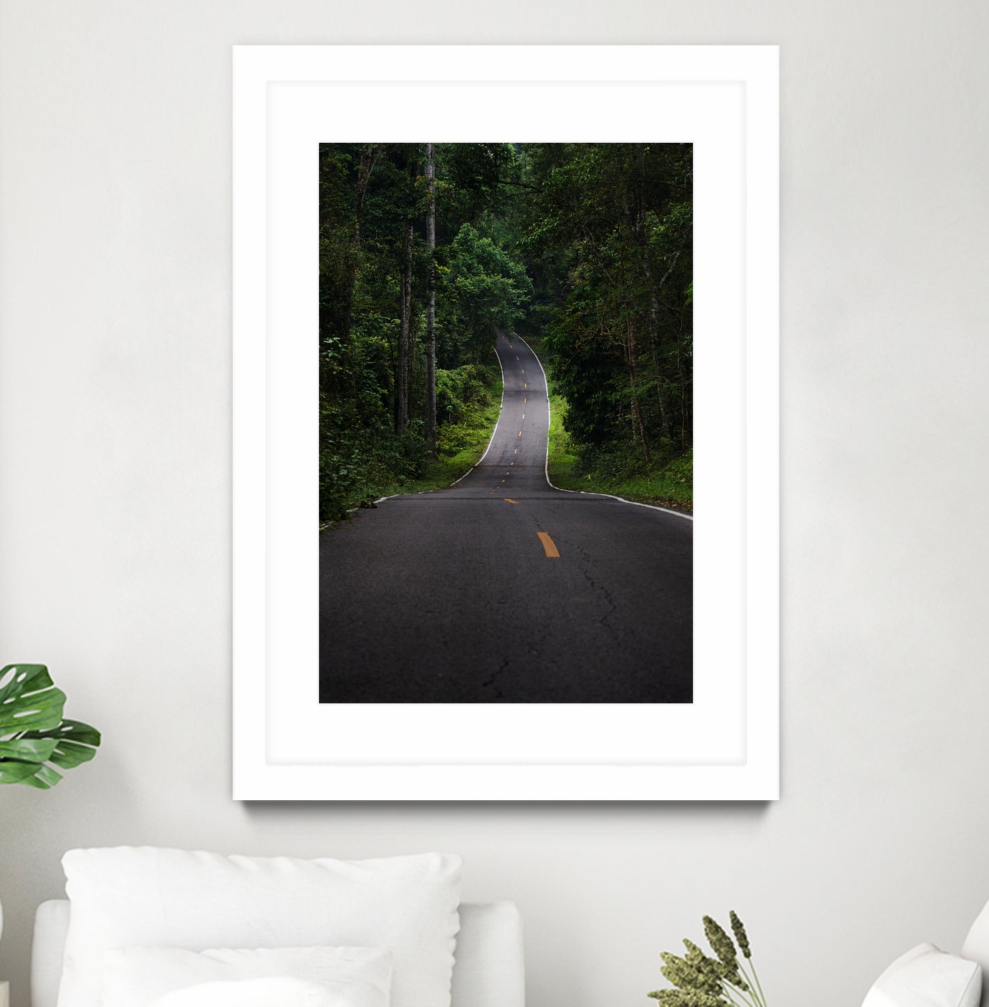 The asphalt road straight into the forest by Studio OMG on GIANT ART - green photo illustration