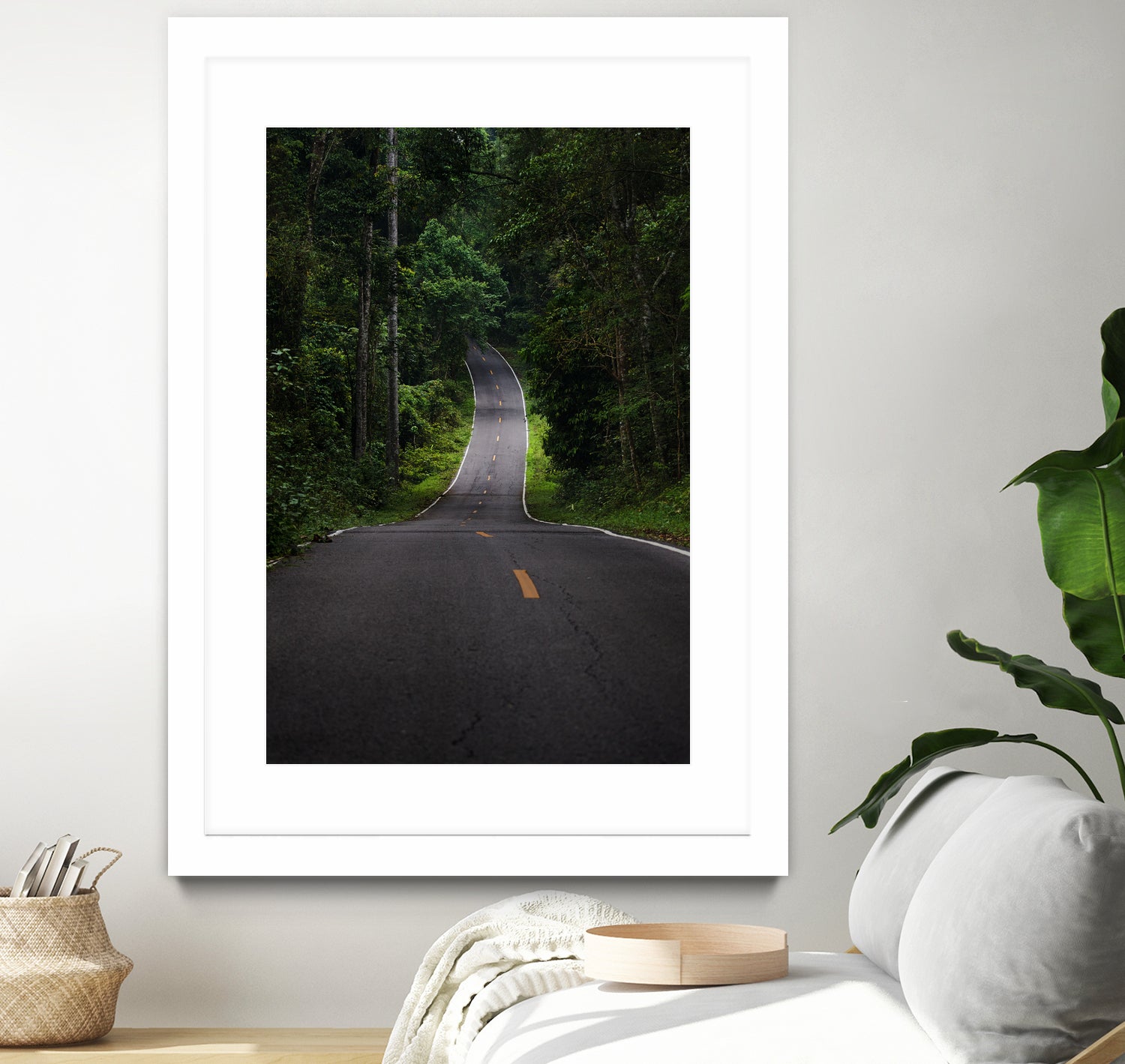 The asphalt road straight into the forest by Studio OMG on GIANT ART - green photo illustration