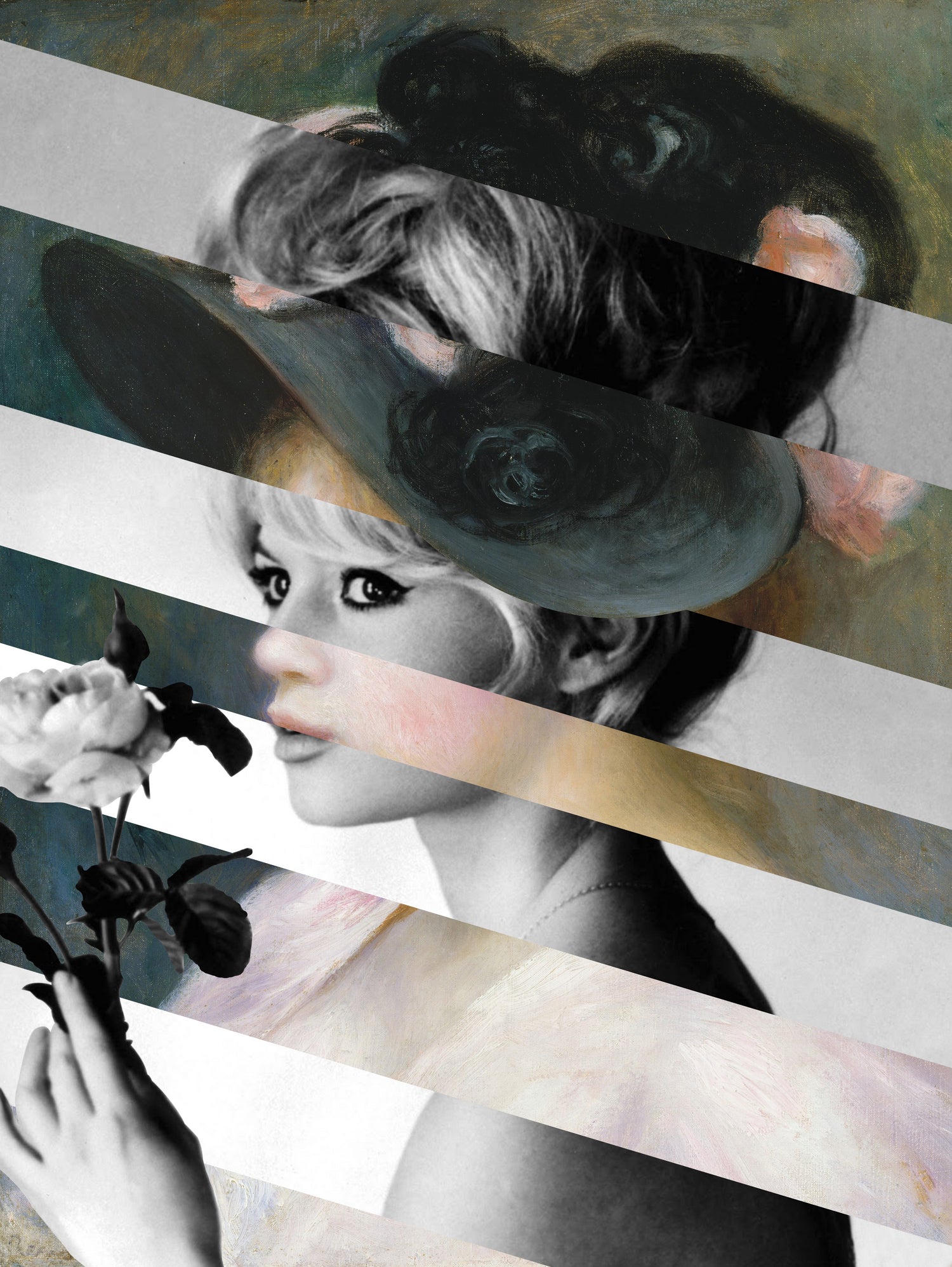 Renoir’s Young Girl in a Black Hat & Brigitte Bardot by Luigi Tarini on GIANT ART - gray photo manipulation