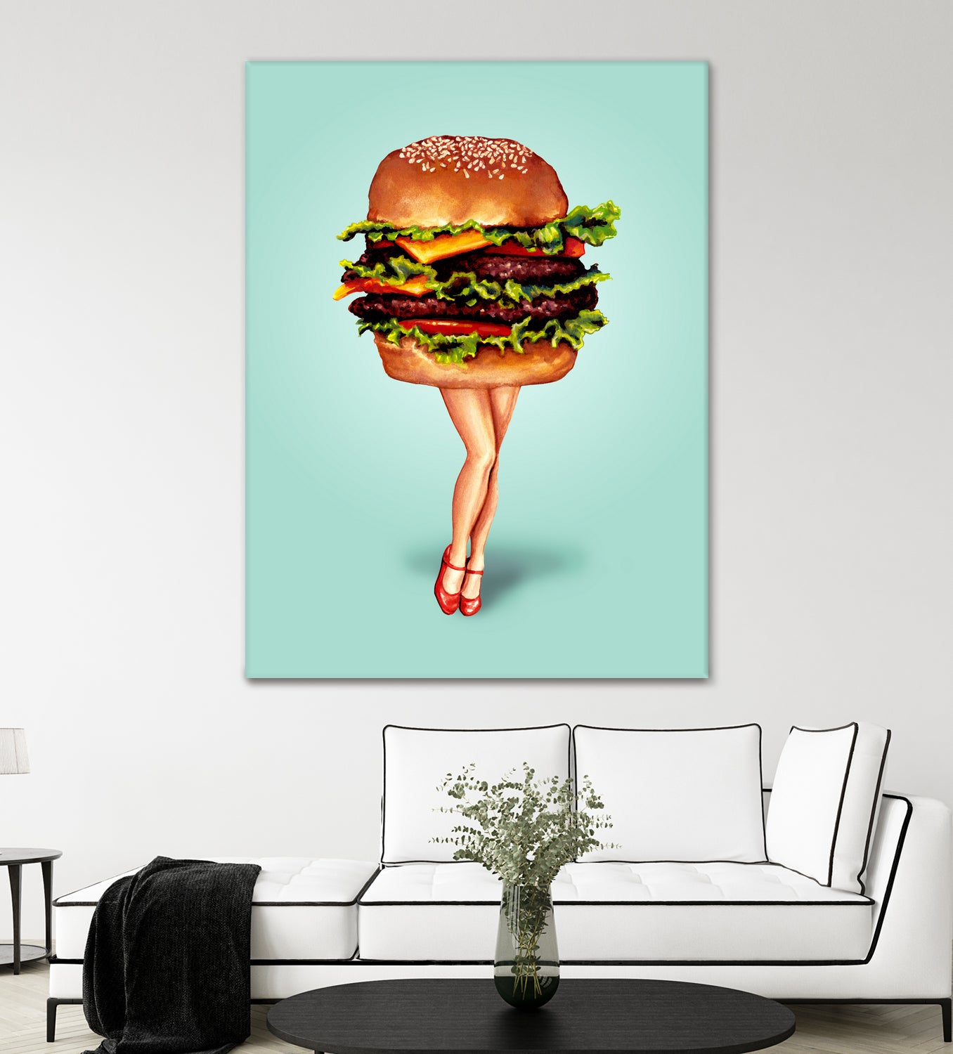 Cheeseburger Girl by Kelly Gilleran on GIANT ART - blue mixed media