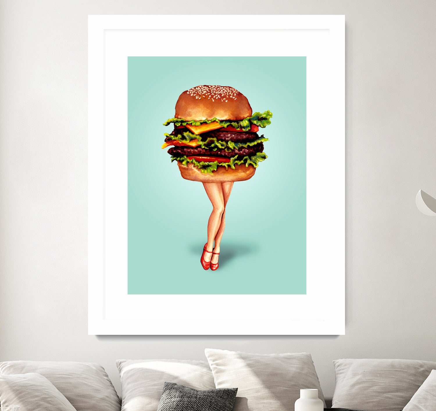 Cheeseburger Girl by Kelly Gilleran on GIANT ART - blue mixed media