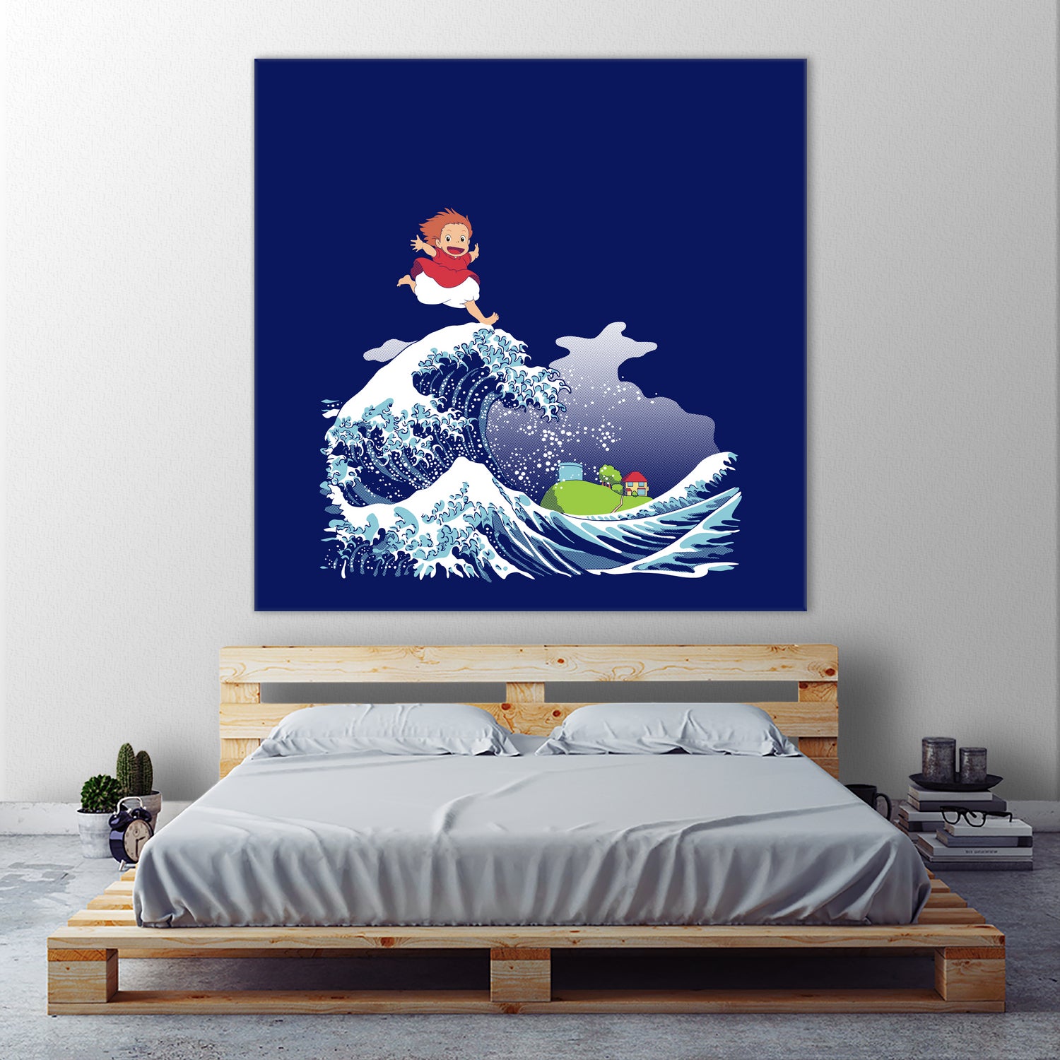 Ponyo and the Great Kanagawa wave by Stefano Piga on GIANT ART - blue digital drawing