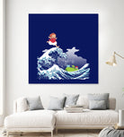 Ponyo and the Great Kanagawa wave by Stefano Piga on GIANT ART - blue digital drawing