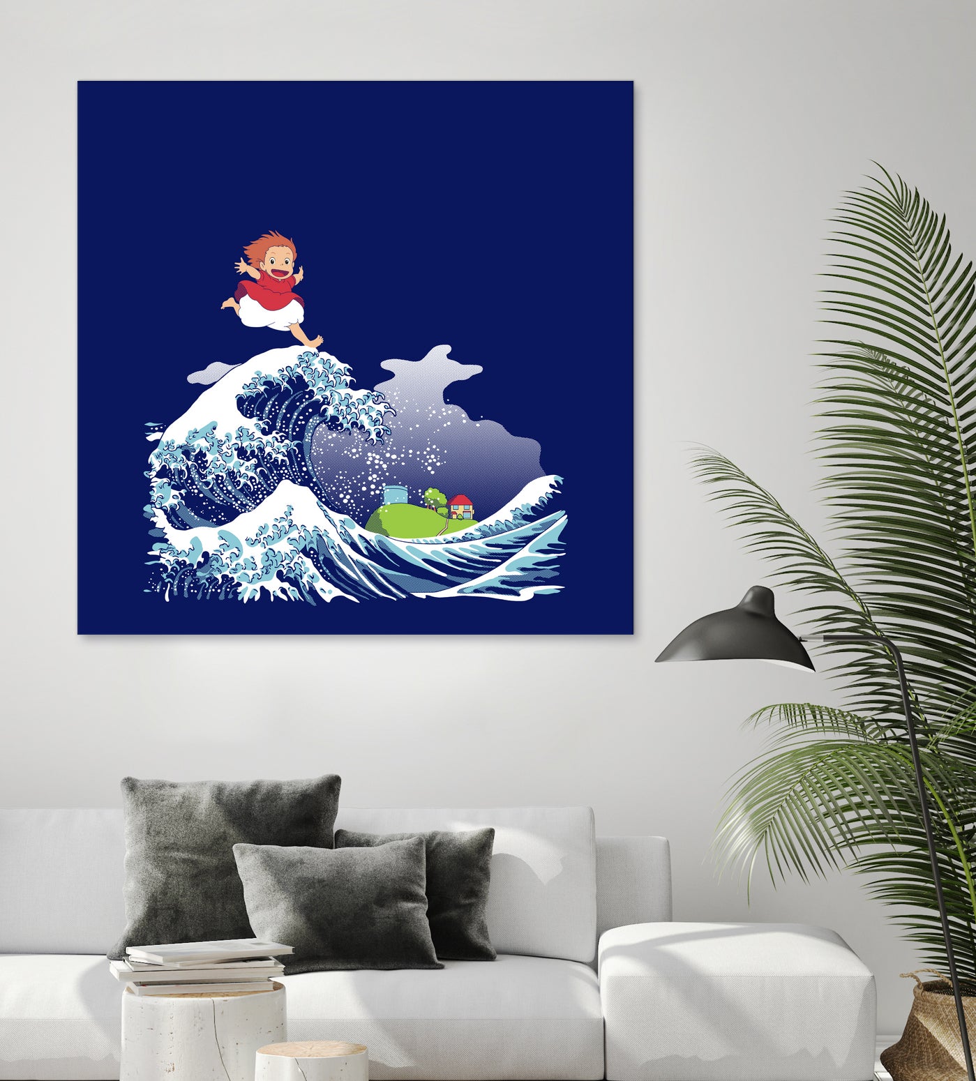 Ponyo and the Great Kanagawa wave by Stefano Piga on GIANT ART - blue digital drawing