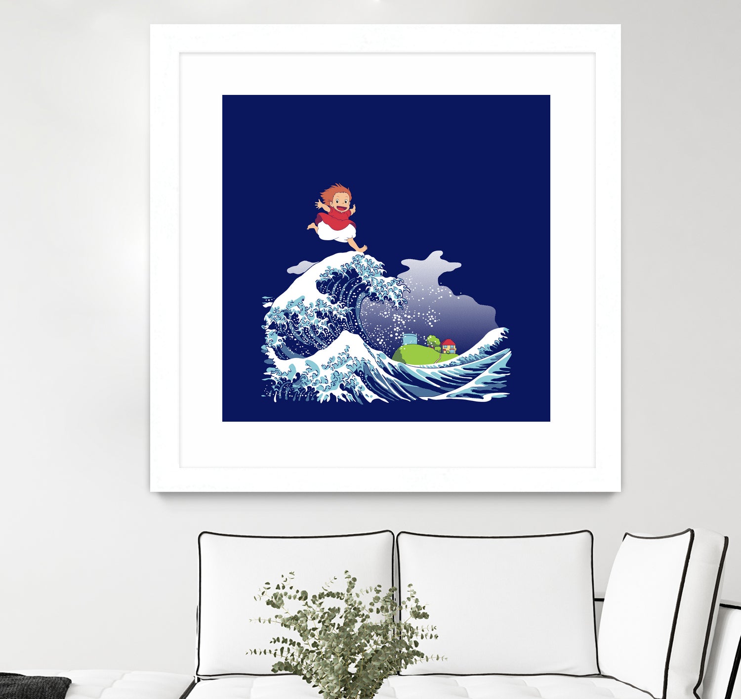 Ponyo and the Great Kanagawa wave by Stefano Piga on GIANT ART - blue digital drawing