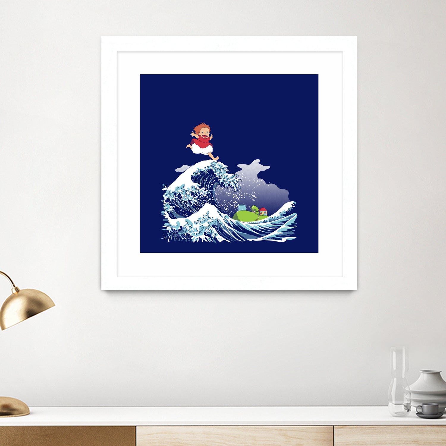 Ponyo and the Great Kanagawa wave by Stefano Piga on GIANT ART - blue digital drawing