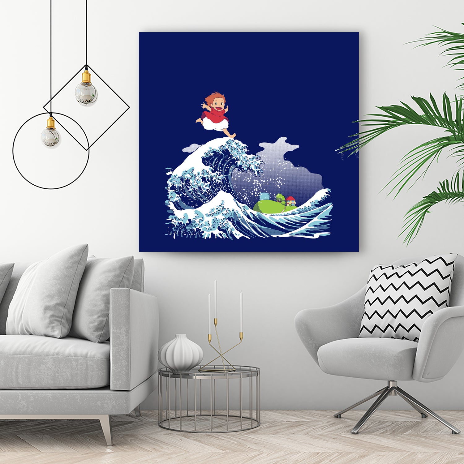 Ponyo and the Great Kanagawa wave by Stefano Piga on GIANT ART - blue digital drawing