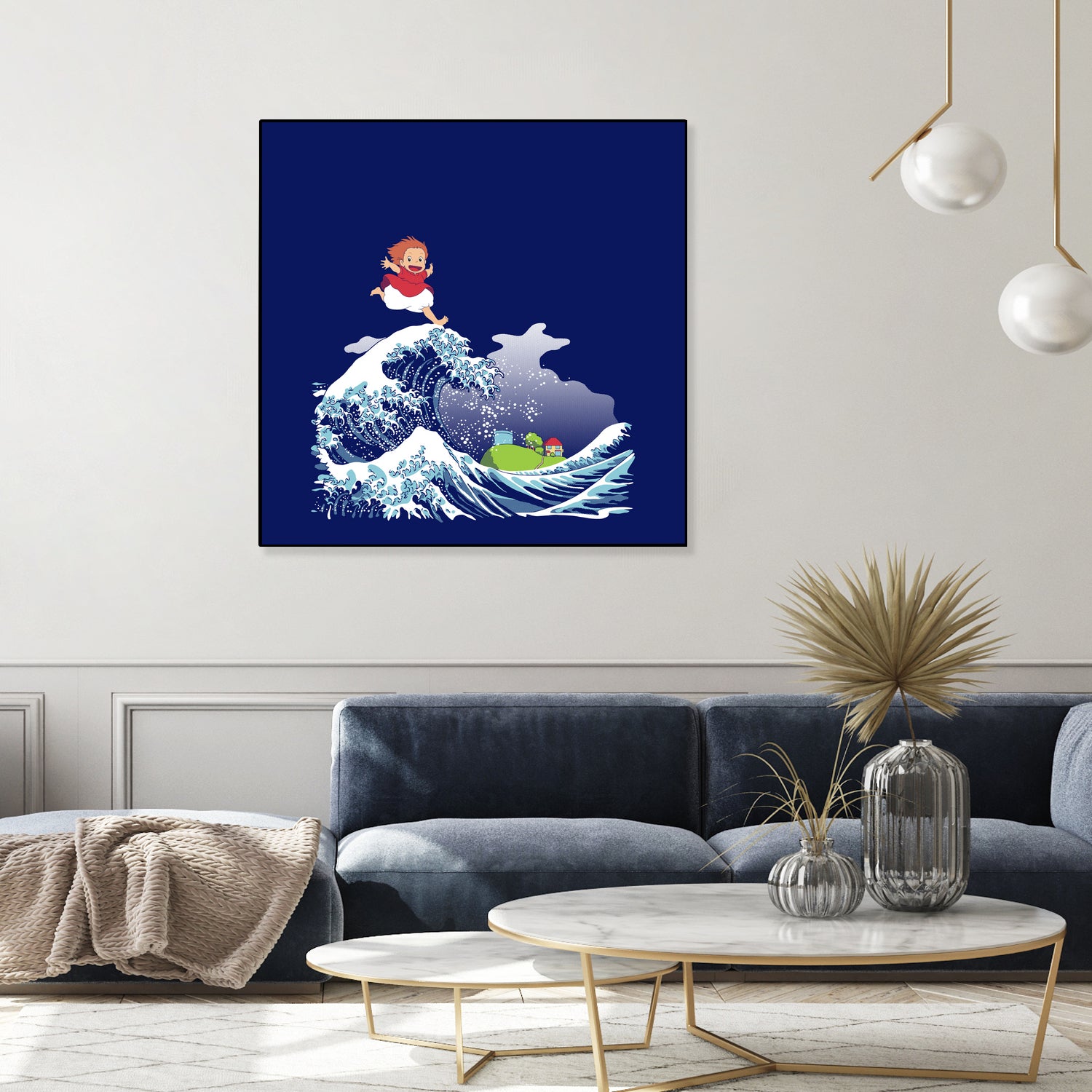 Ponyo and the Great Kanagawa wave by Stefano Piga on GIANT ART - blue digital drawing