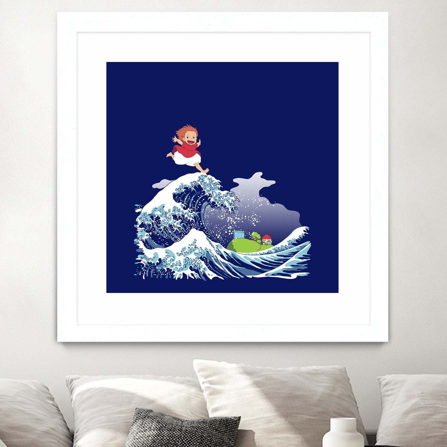 Ponyo and the Great Kanagawa wave by Stefano Piga on GIANT ART - blue digital drawing