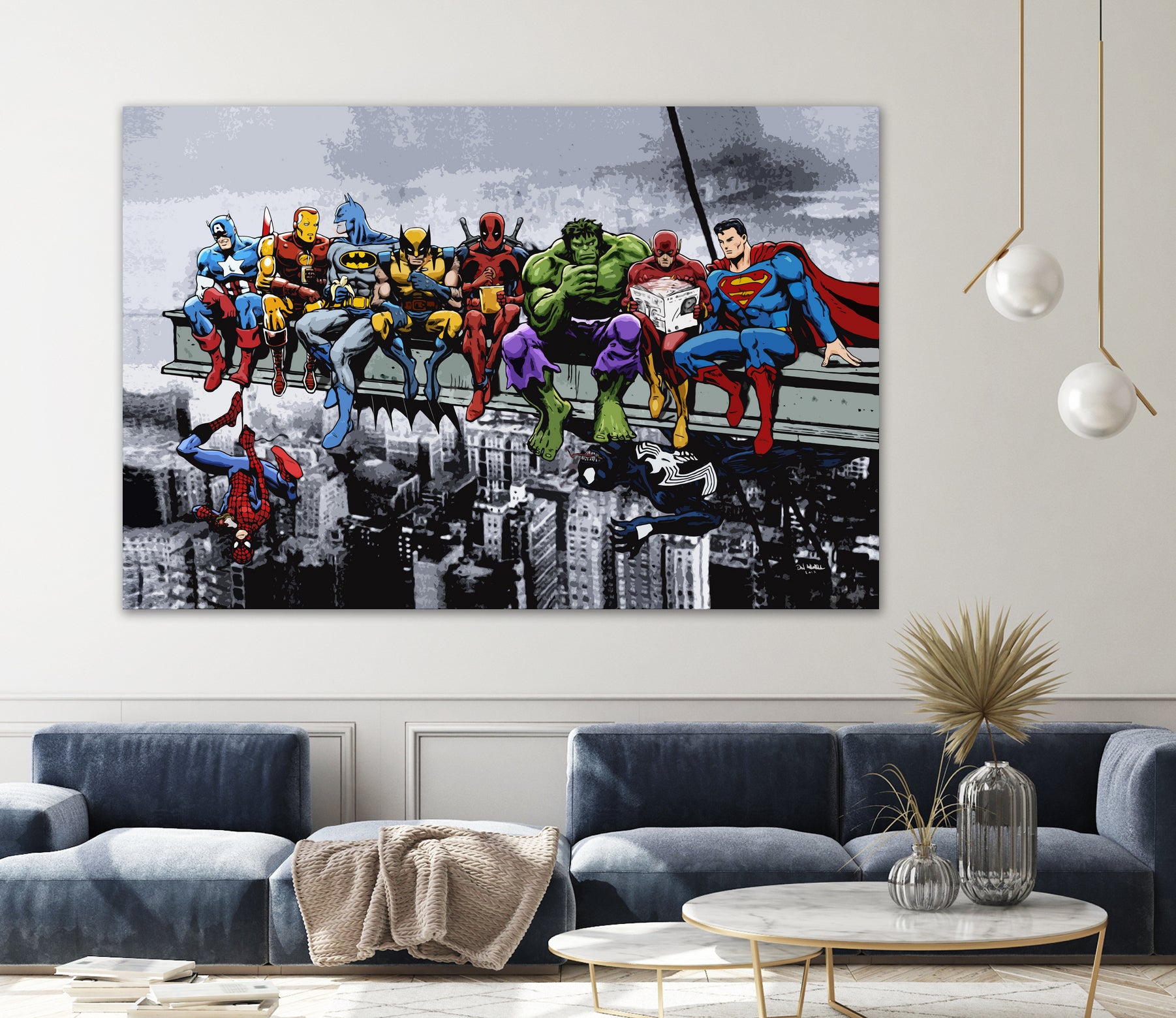 Marvel DC Superheroes Lunch Rendezvous by Dan Avenell on GIANT ART - blue digital painting