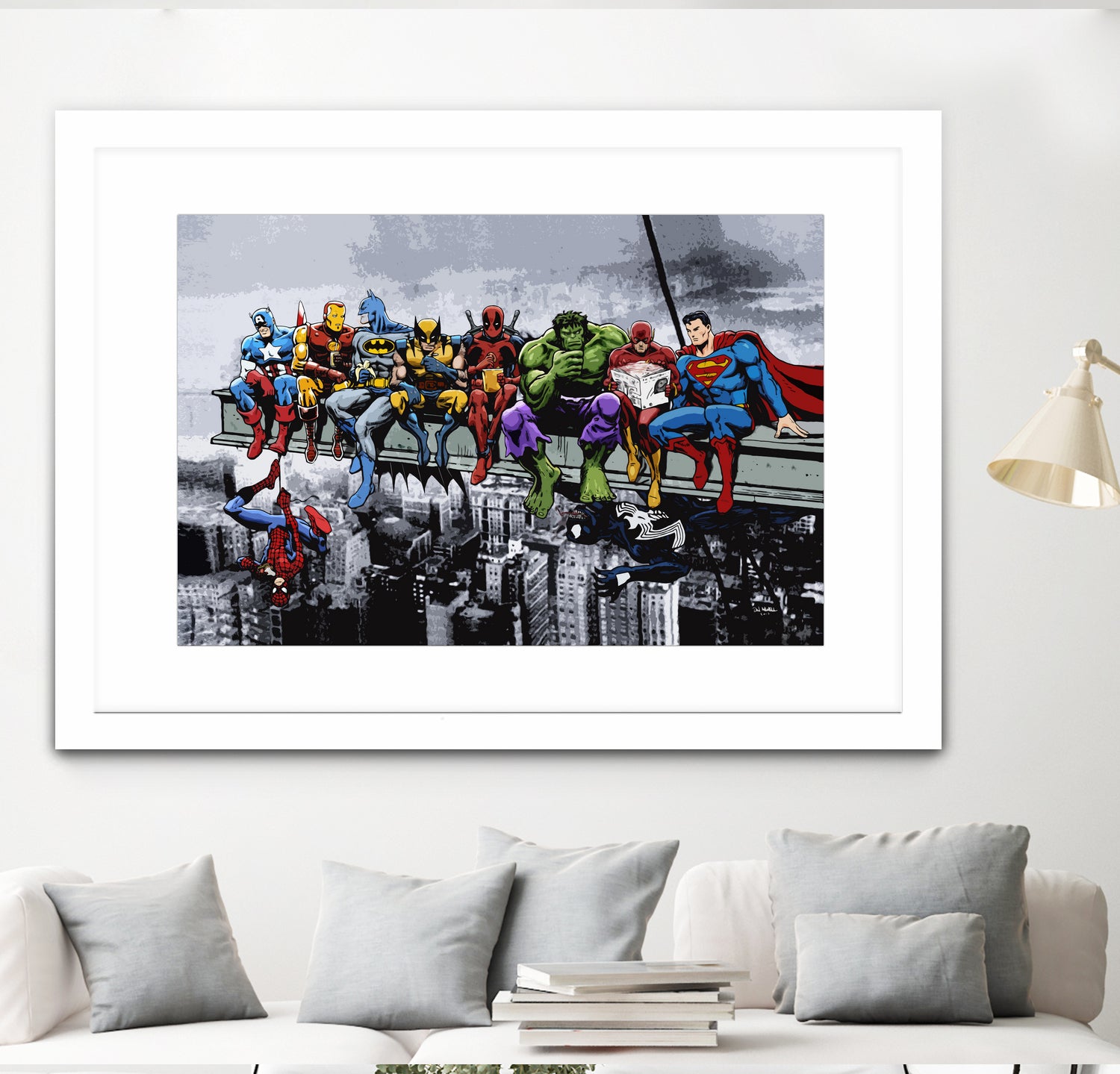 Marvel DC Superheroes Lunch Rendezvous by Dan Avenell on GIANT ART - blue digital painting