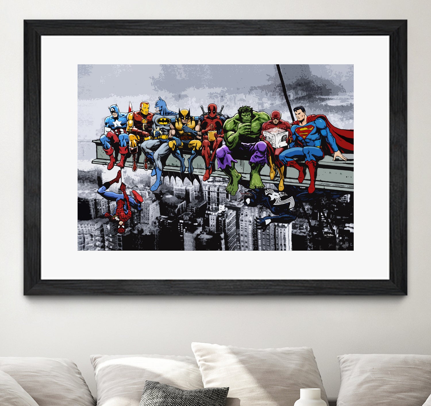 Marvel DC Superheroes Lunch Rendezvous by Dan Avenell on GIANT ART - blue digital painting