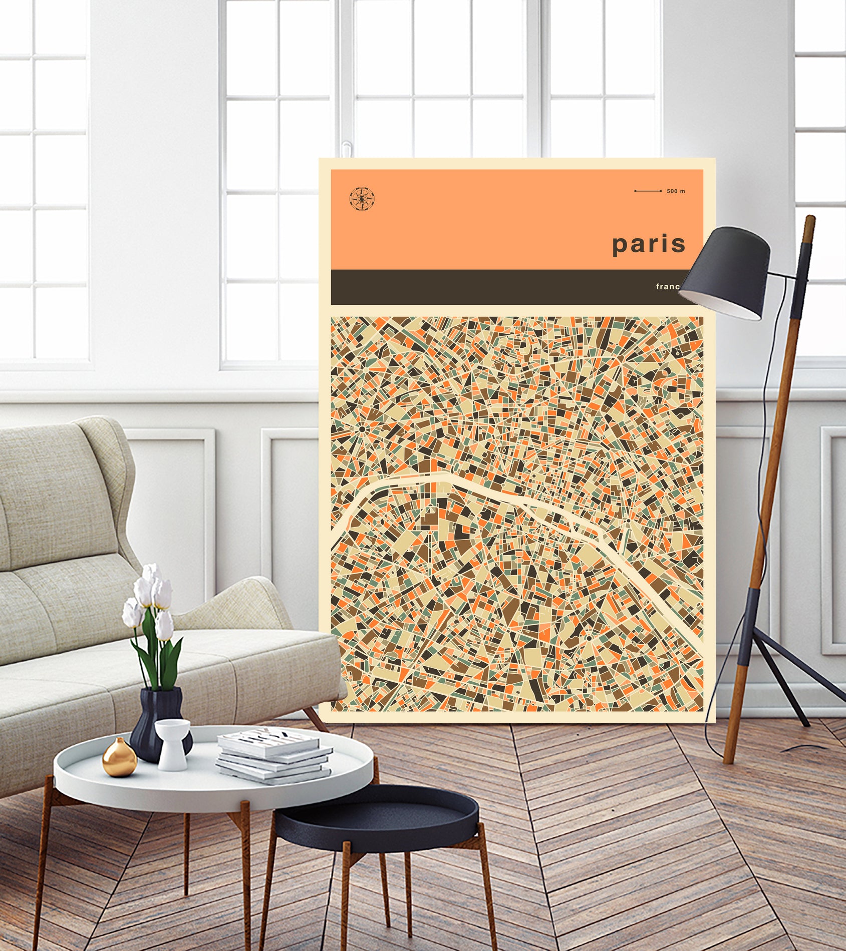 Paris Map by Jazzberry Blue on GIANT ART - gray vector illustration