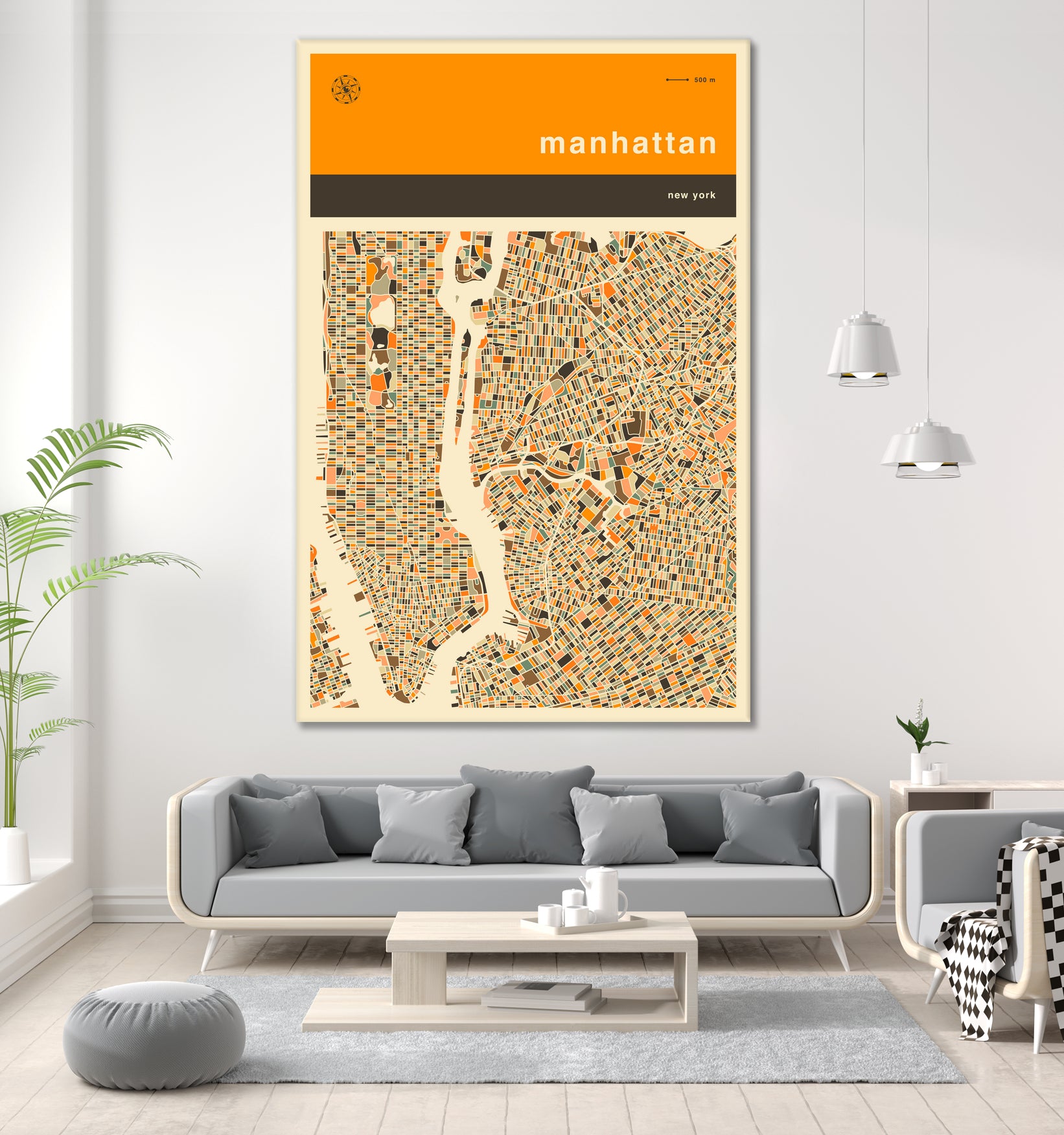 Manhattan Map by Jazzberry Blue on GIANT ART - orange vector illustration