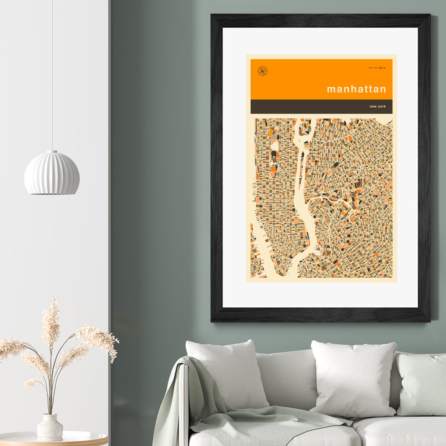 Manhattan Map by Jazzberry Blue on GIANT ART - orange vector illustration