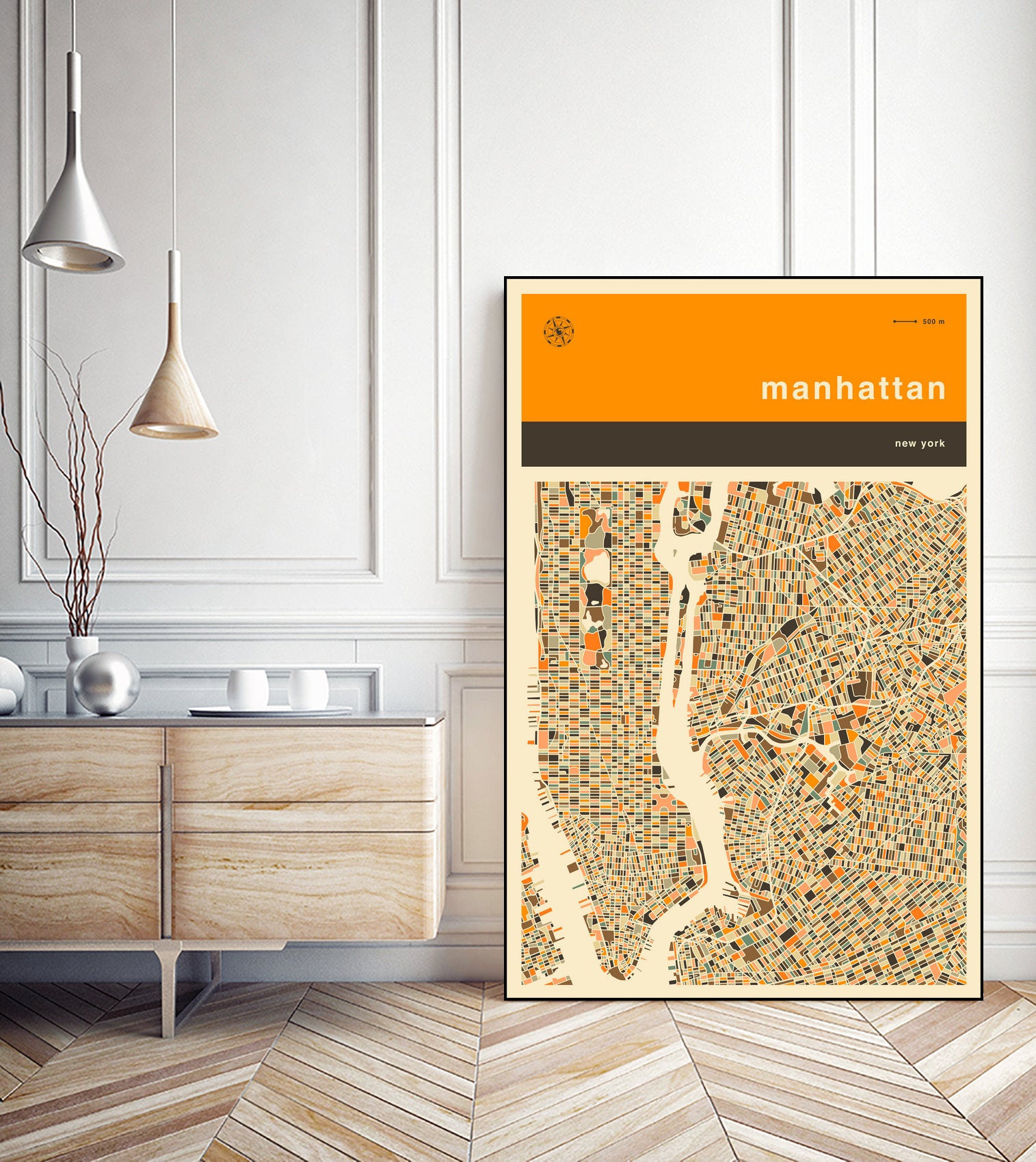 Manhattan Map by Jazzberry Blue on GIANT ART - orange vector illustration