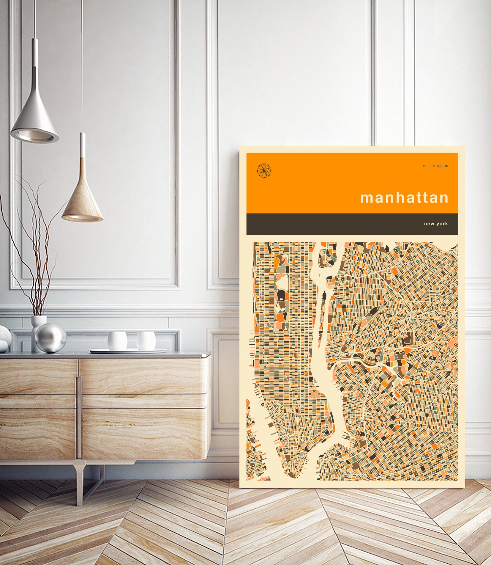 Manhattan Map by Jazzberry Blue on GIANT ART - orange vector illustration