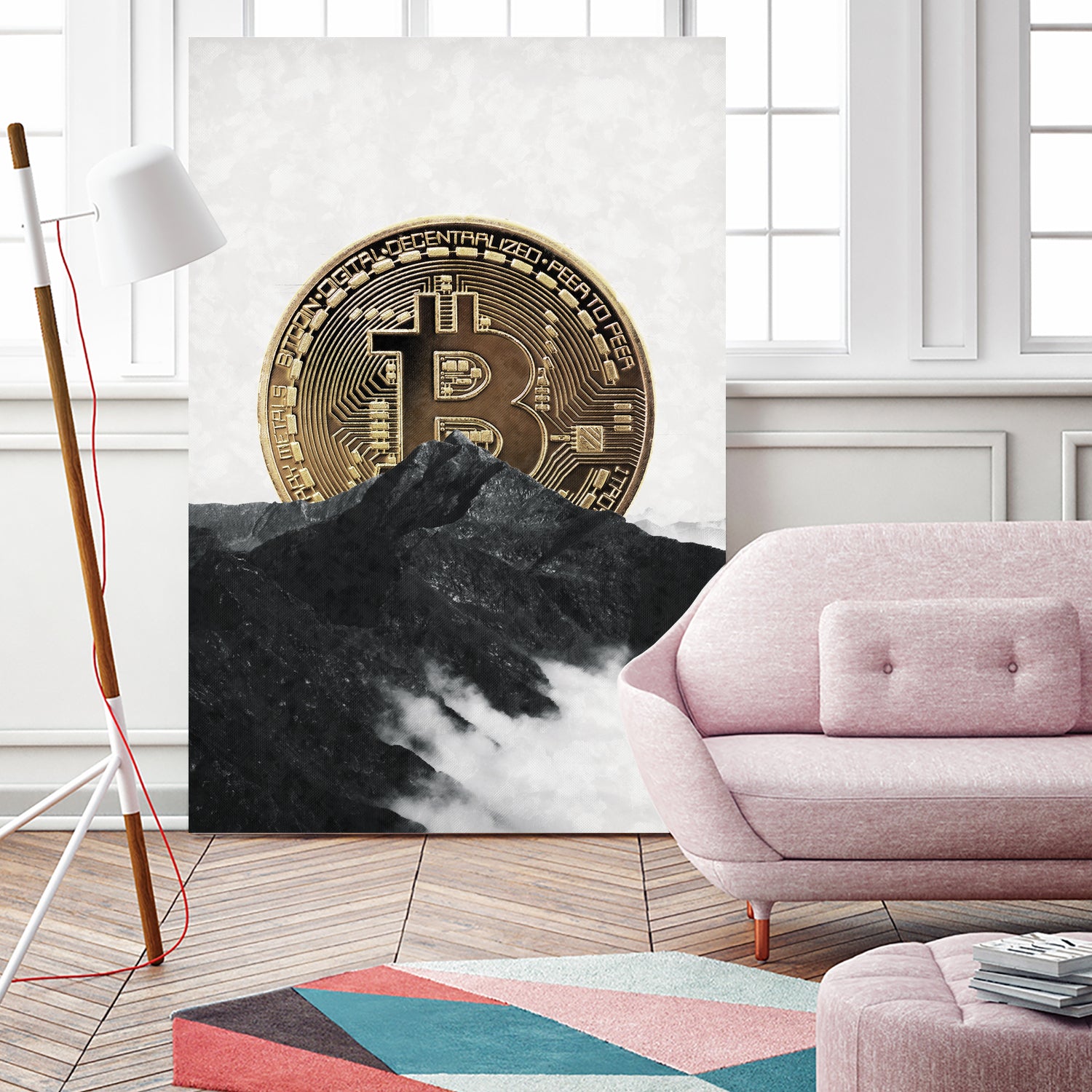 Bitcoin rising behind the mountain by Menelaos Trompoukis on GIANT ART - gray digital painting