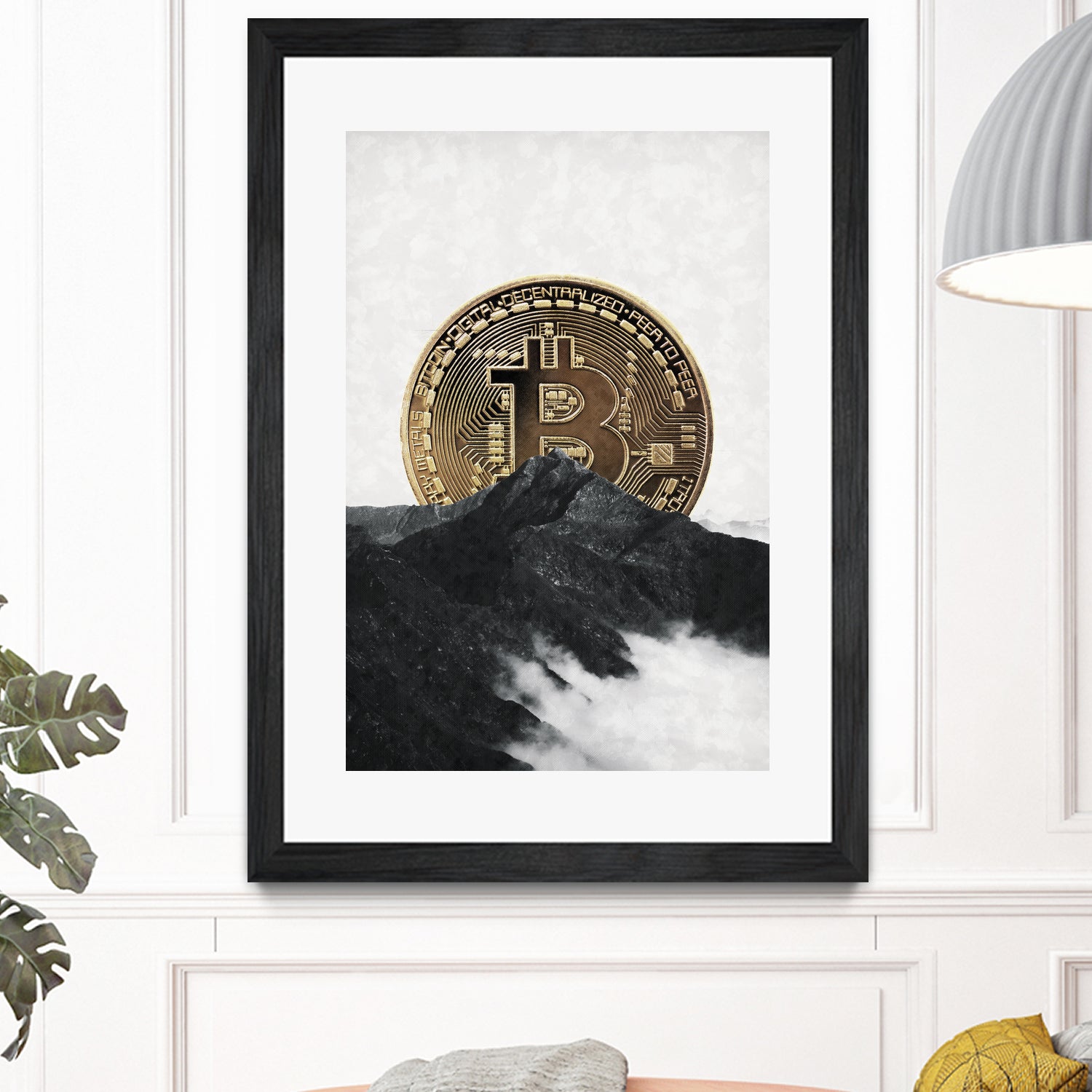 Bitcoin rising behind the mountain by Menelaos Trompoukis on GIANT ART - gray digital painting