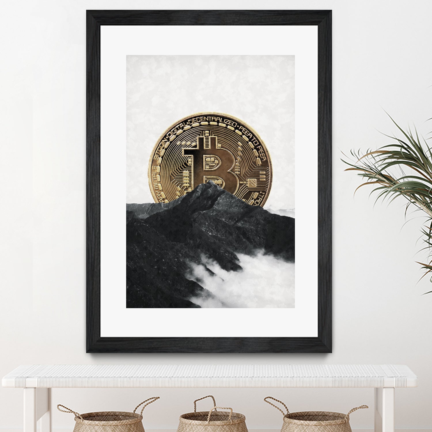 Bitcoin rising behind the mountain by Menelaos Trompoukis on GIANT ART - gray digital painting