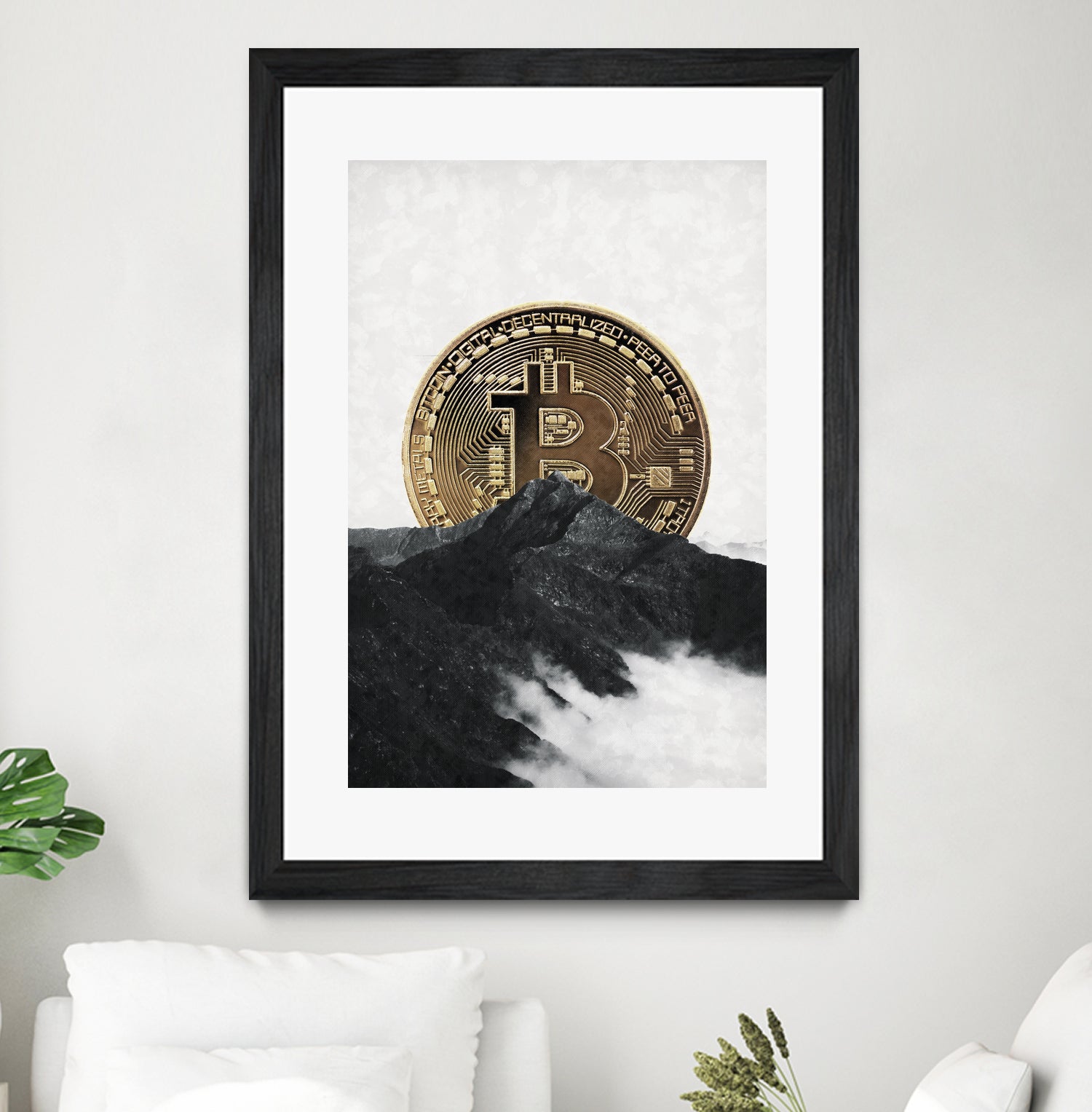 Bitcoin rising behind the mountain by Menelaos Trompoukis on GIANT ART - gray digital painting