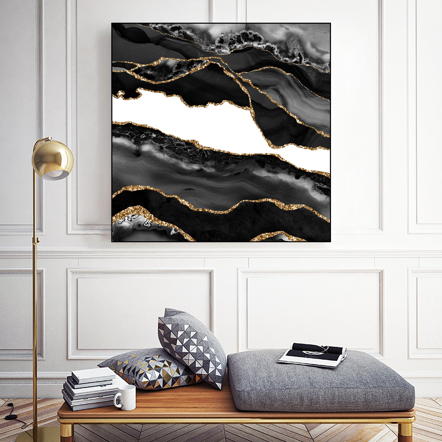 Black & Gold Agate Texture 06 by Isabel Muñoz on GIANT ART - black digital painting