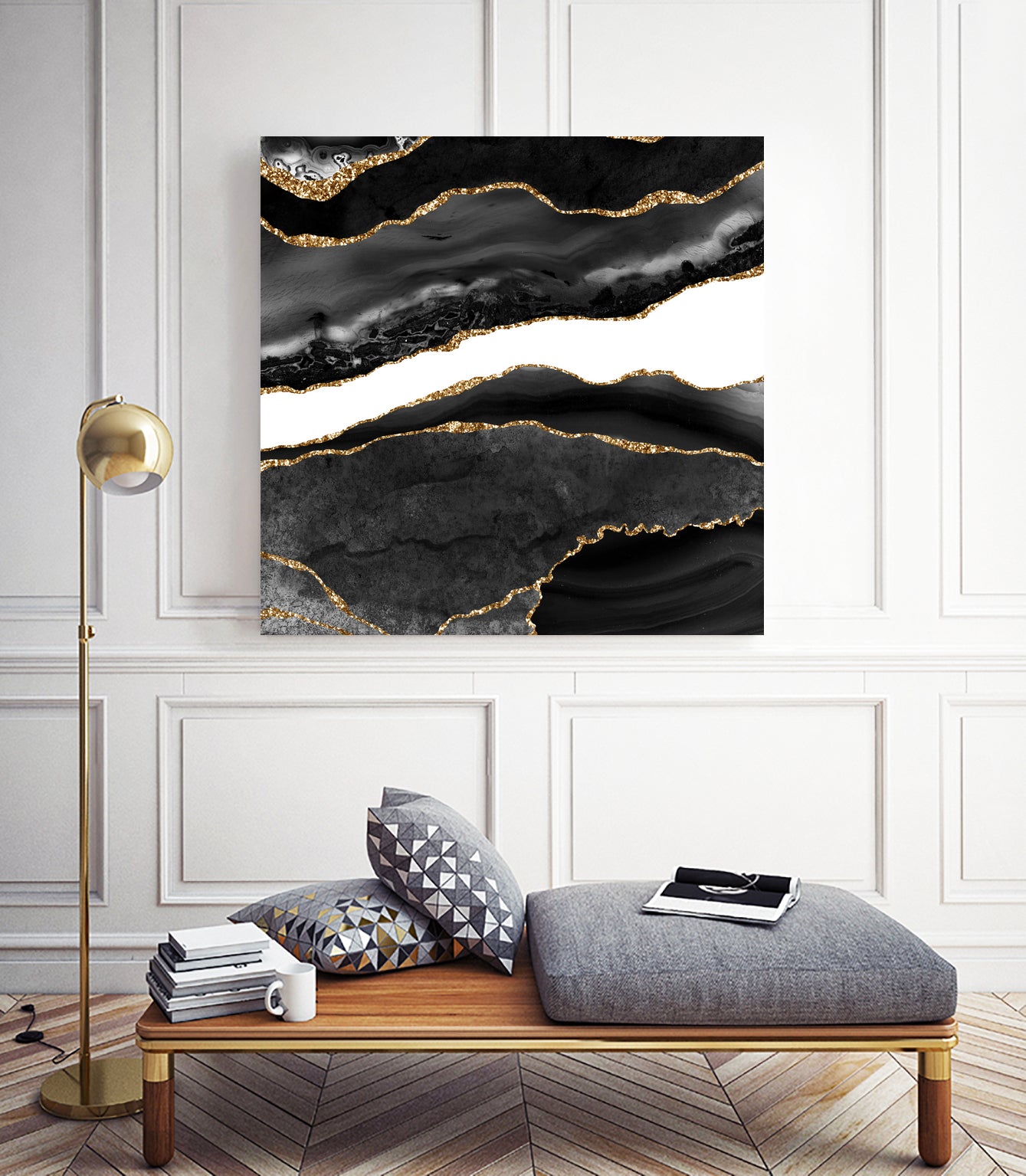 Black & Gold Agate Texture 08 by Isabel Muñoz on GIANT ART - black digital painting