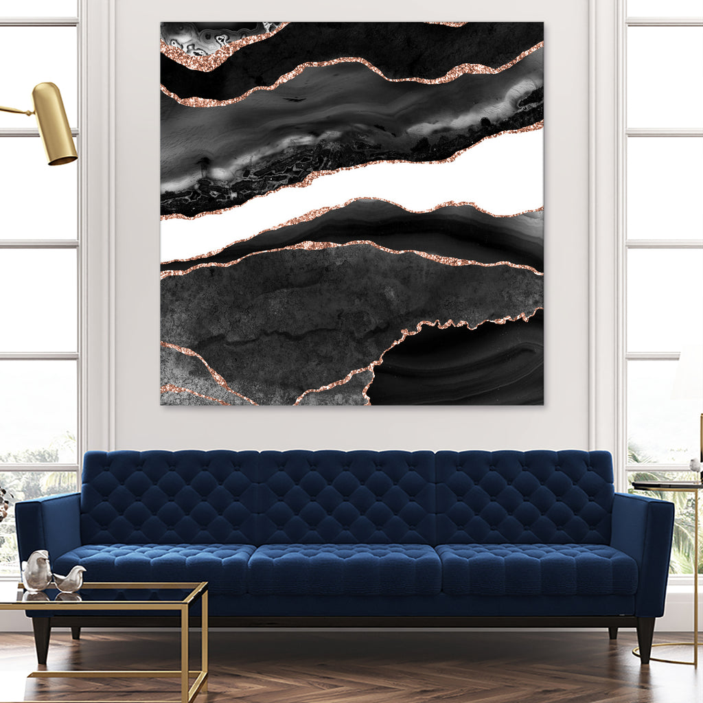 Black & Rose Gold Agate Texture 08 by Isabel Muñoz on GIANT ART - black digital painting