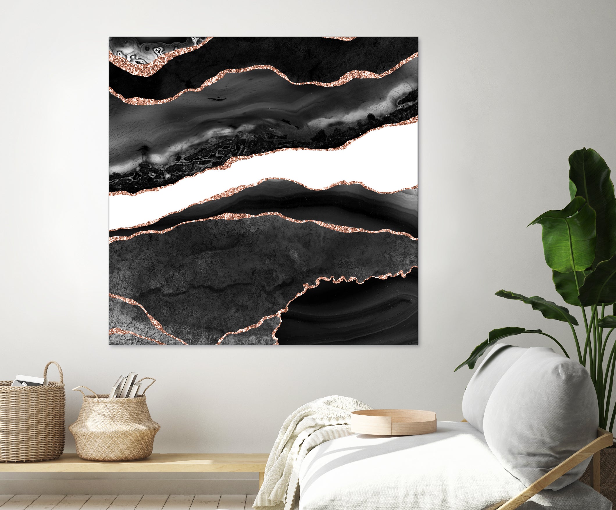 Black & Rose Gold Agate Texture 08 by Isabel Muñoz on GIANT ART - black digital painting